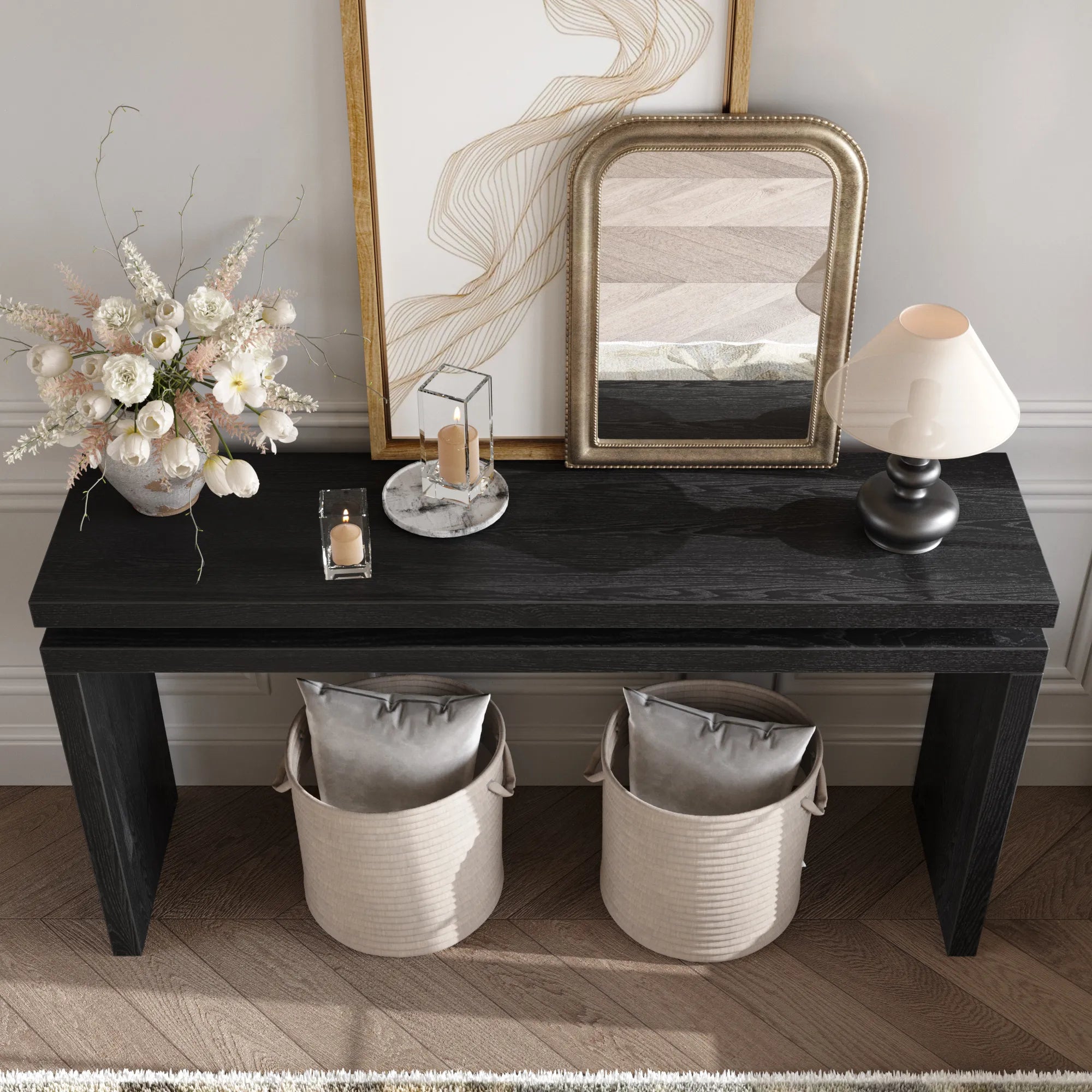 60" Farmhouse Console Table with Double Layer Design