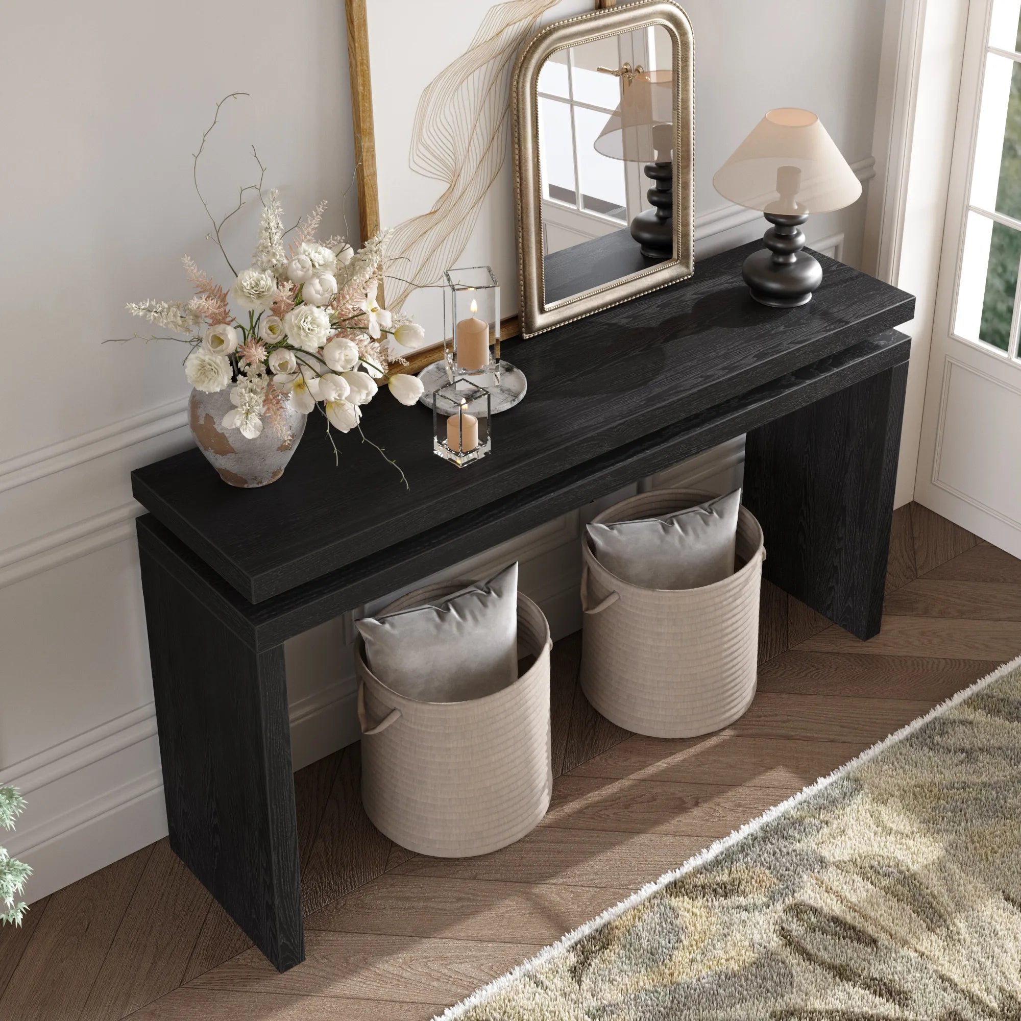 60" Farmhouse Console Table with Double Layer Design