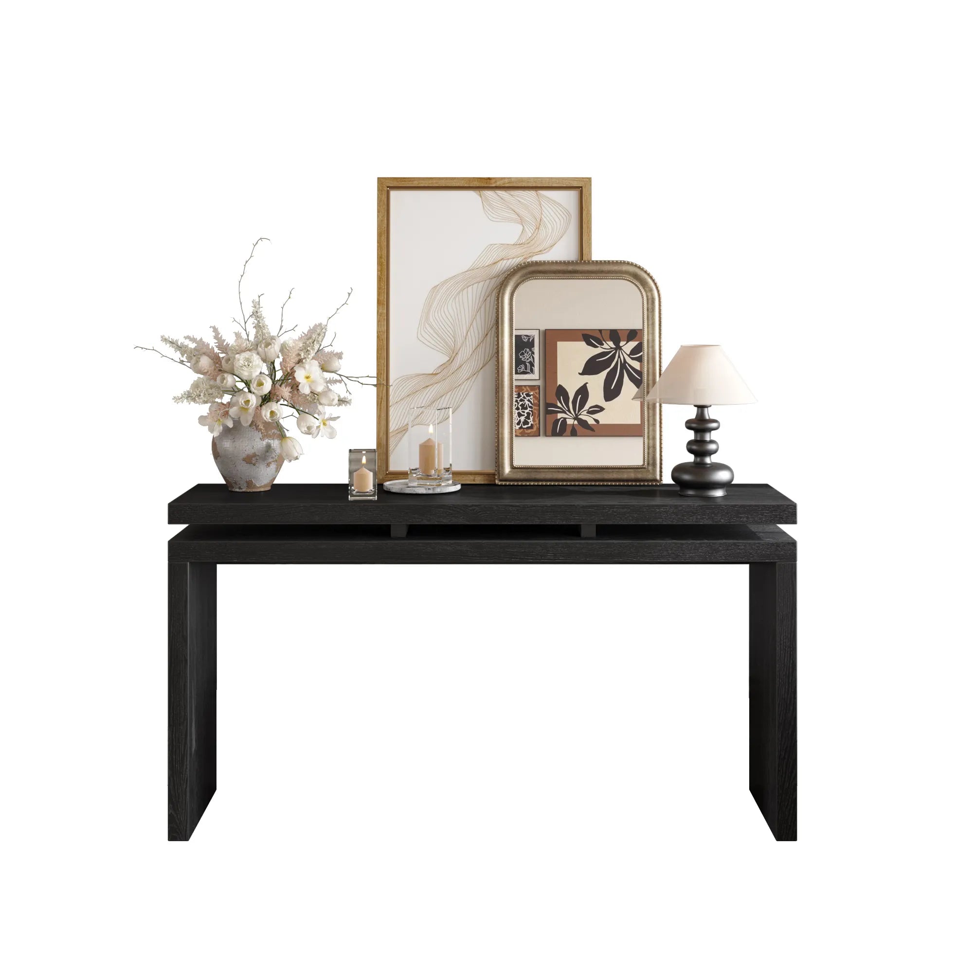 60" Farmhouse Console Table with Double Layer Design