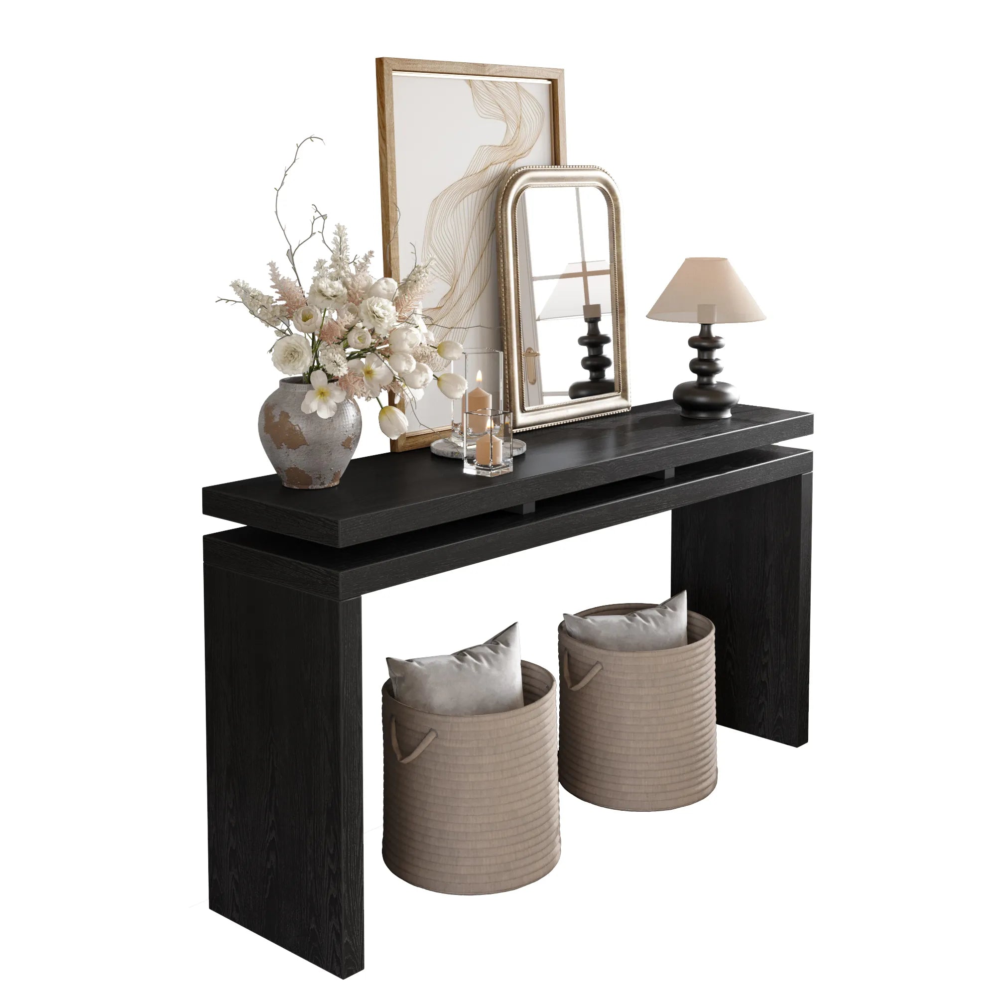 60" Farmhouse Console Table with Double Layer Design