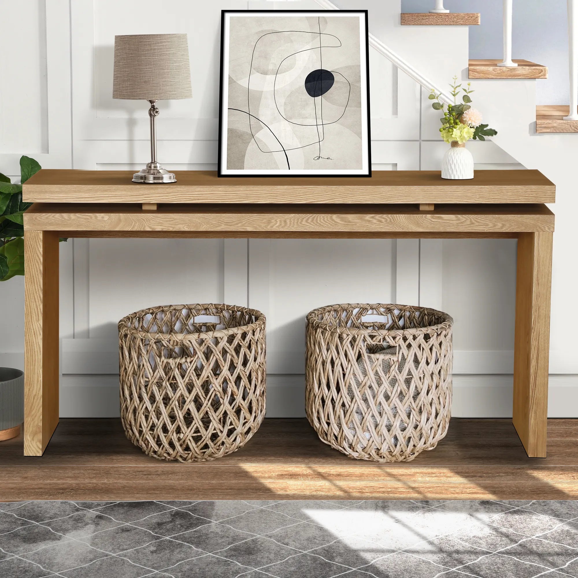 60" Farmhouse Console Table with Double Layer Design