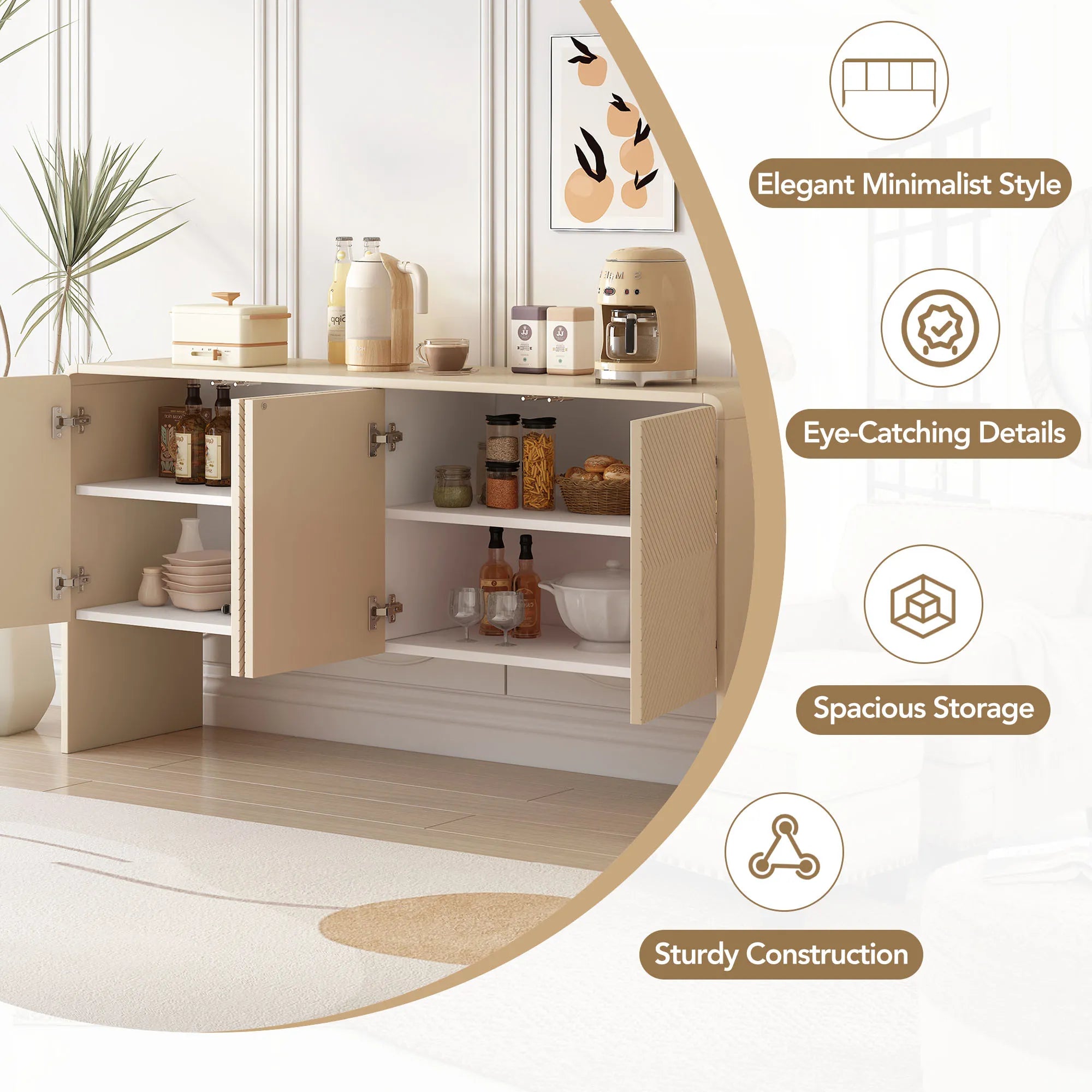 60" Minimalist Style Modern Sideboard with 4 Doors