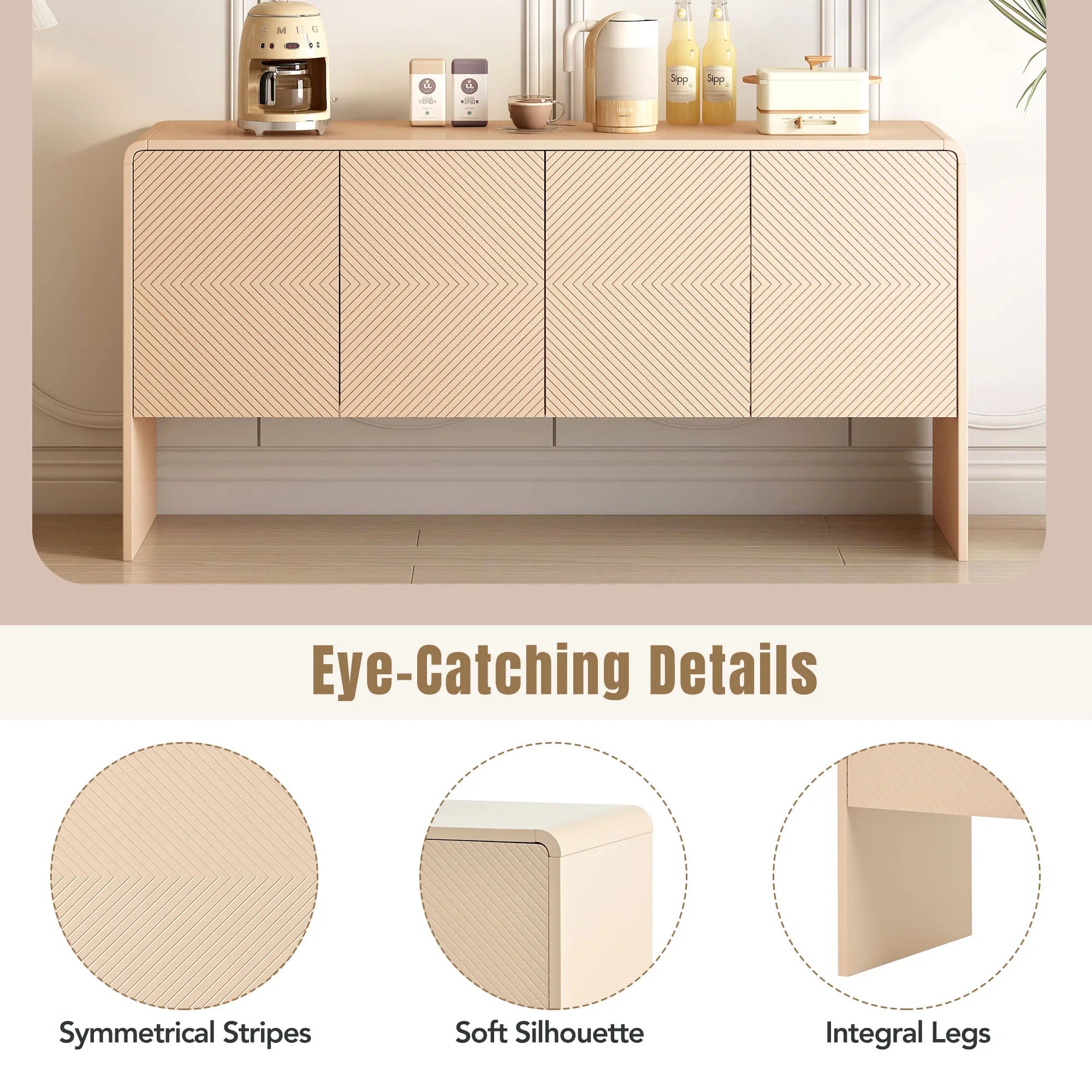 60" Minimalist Style Modern Sideboard with 4 Doors