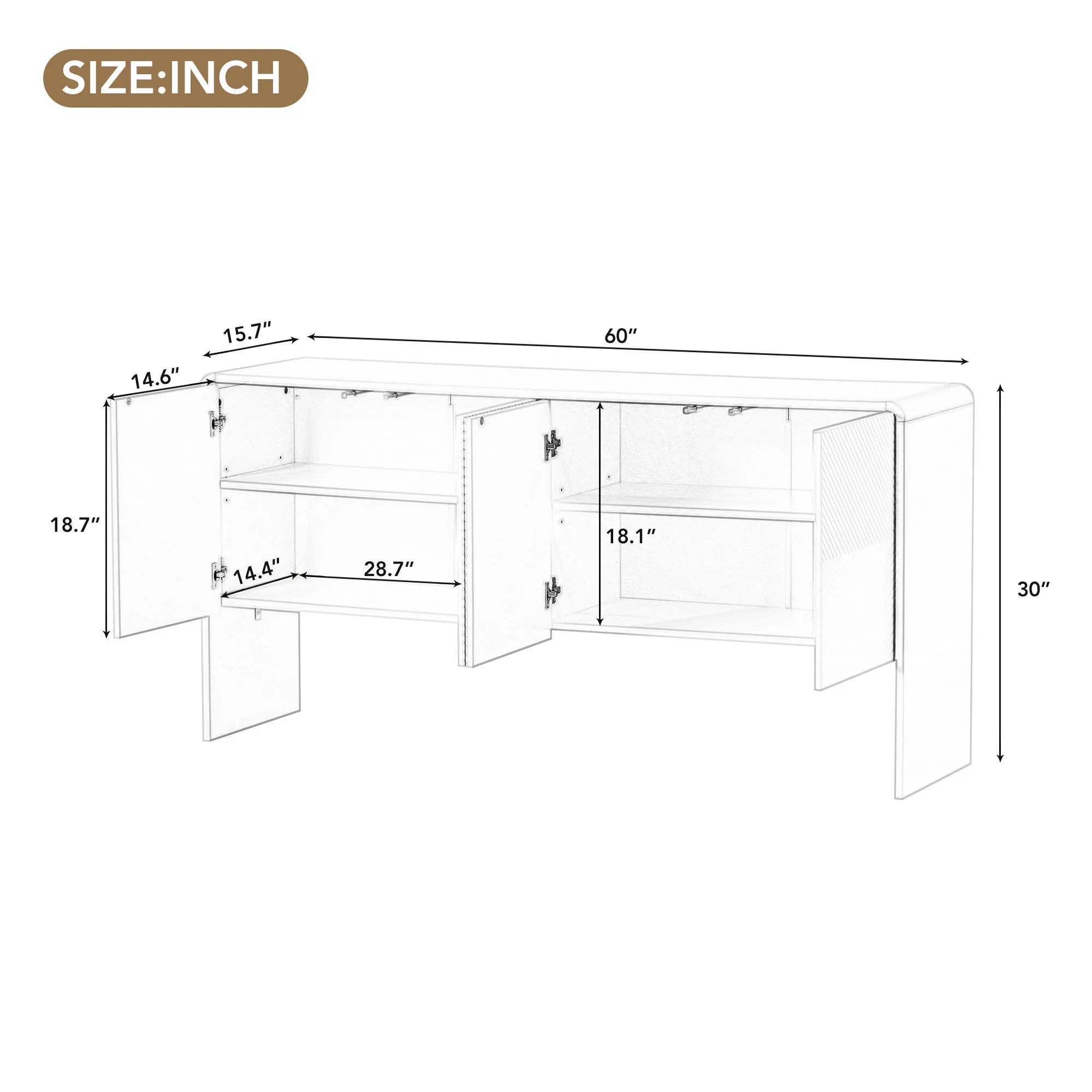 60" Minimalist Style Modern Sideboard with 4 Doors