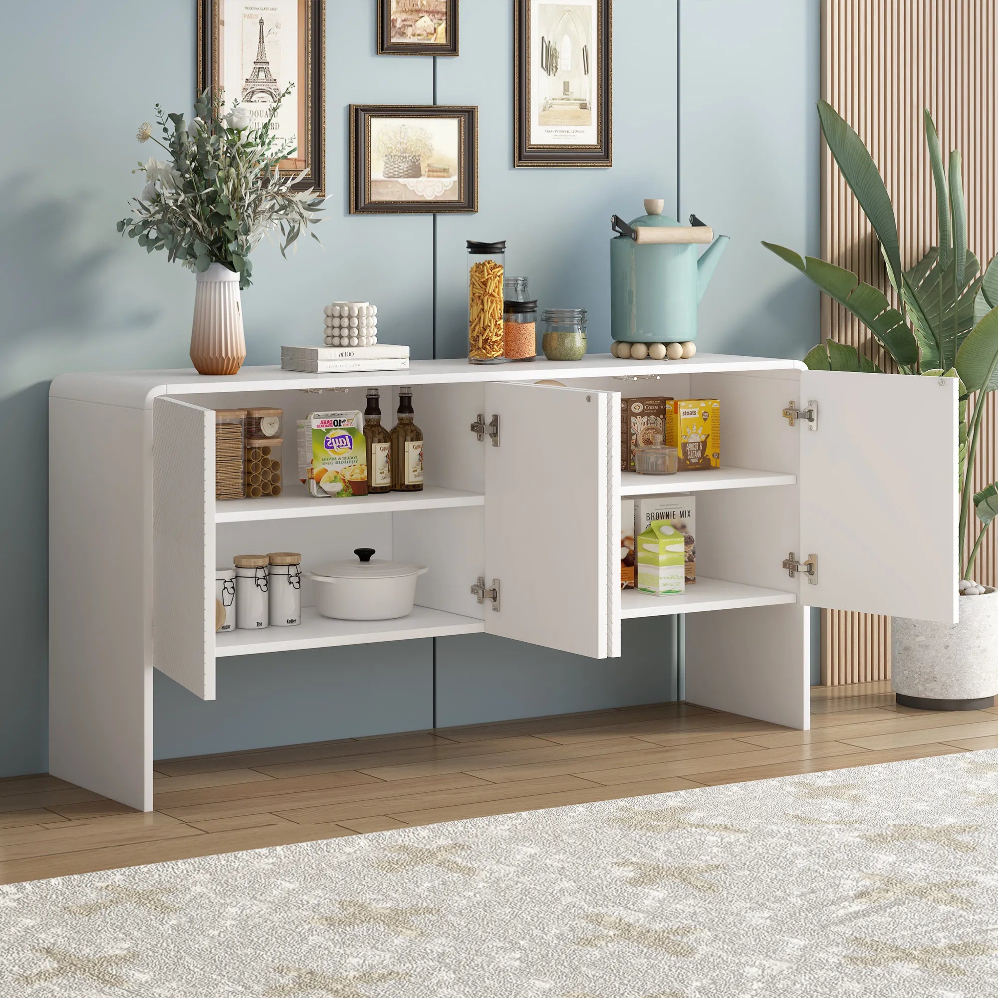 60" Minimalist Style Modern Sideboard with 4 Doors