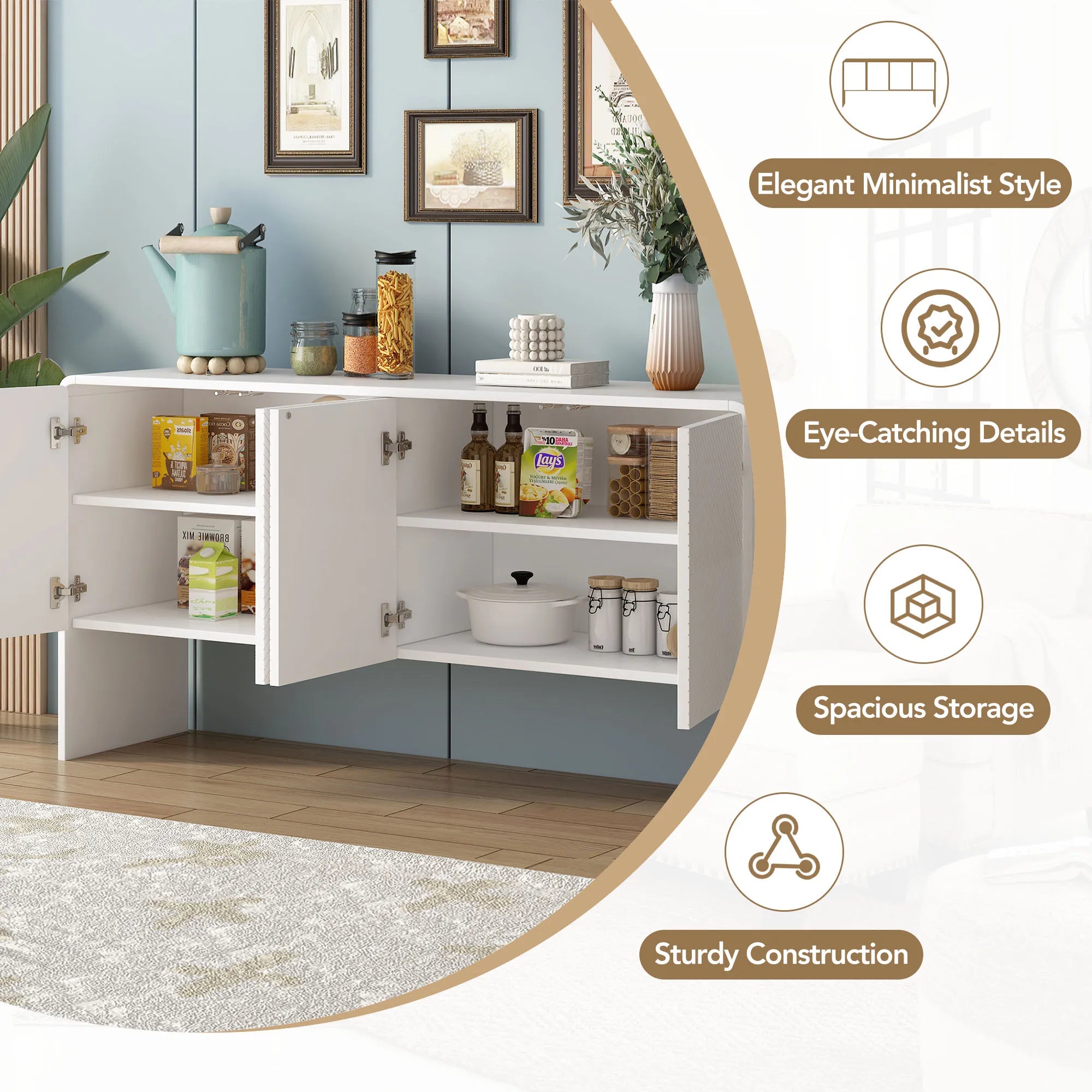 60" Minimalist Style Modern Sideboard with 4 Doors