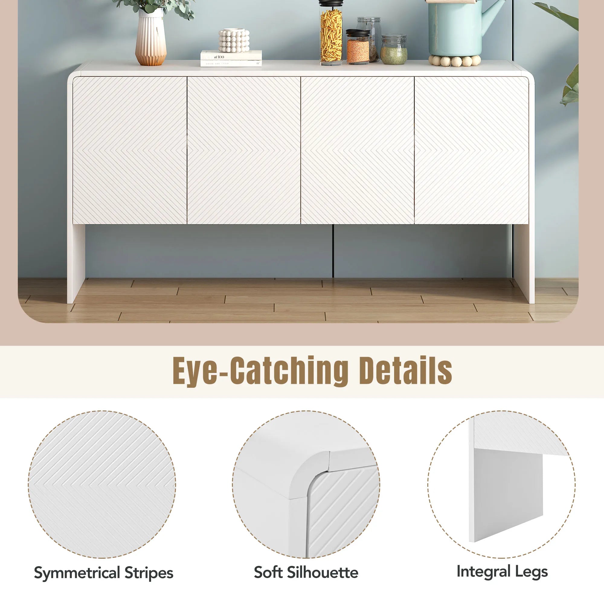 60" Minimalist Style Modern Sideboard with 4 Doors