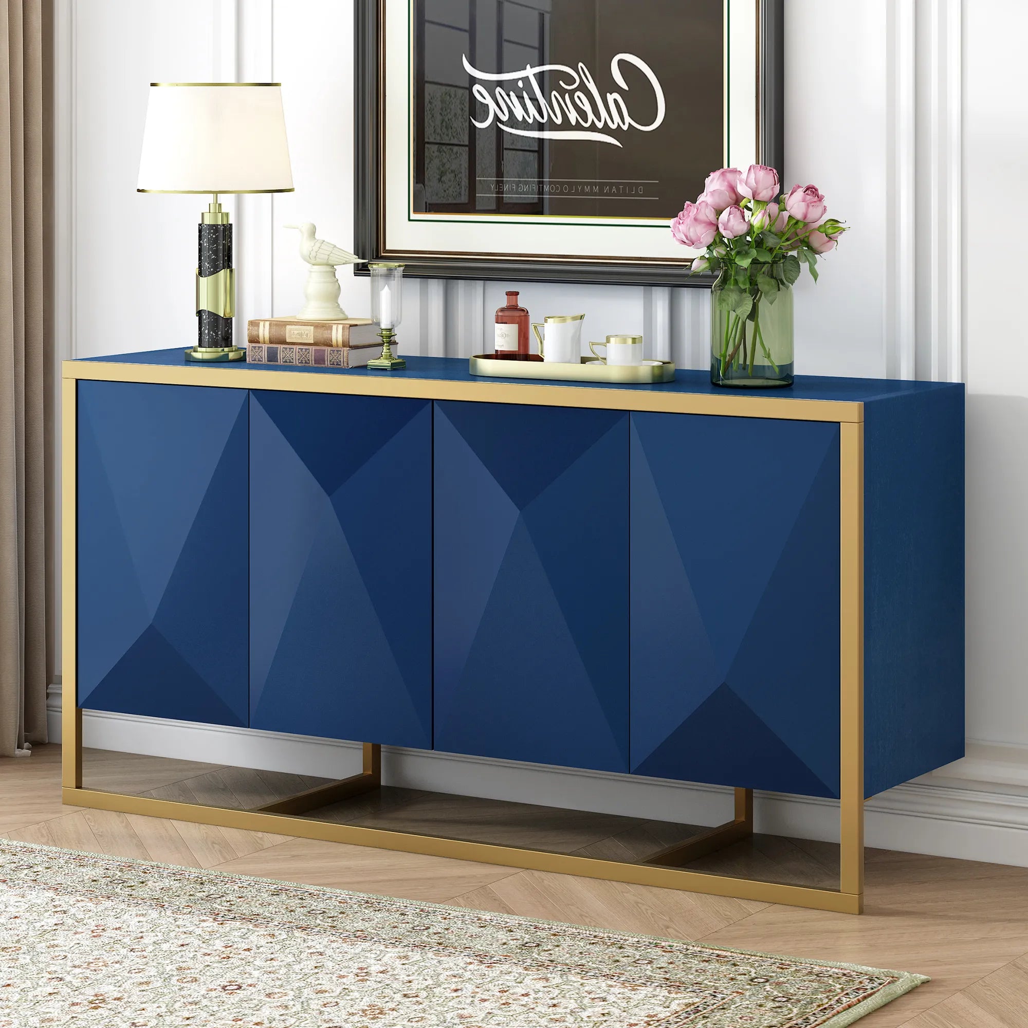 60" Modern Sideboard with Metal Legs and Storage