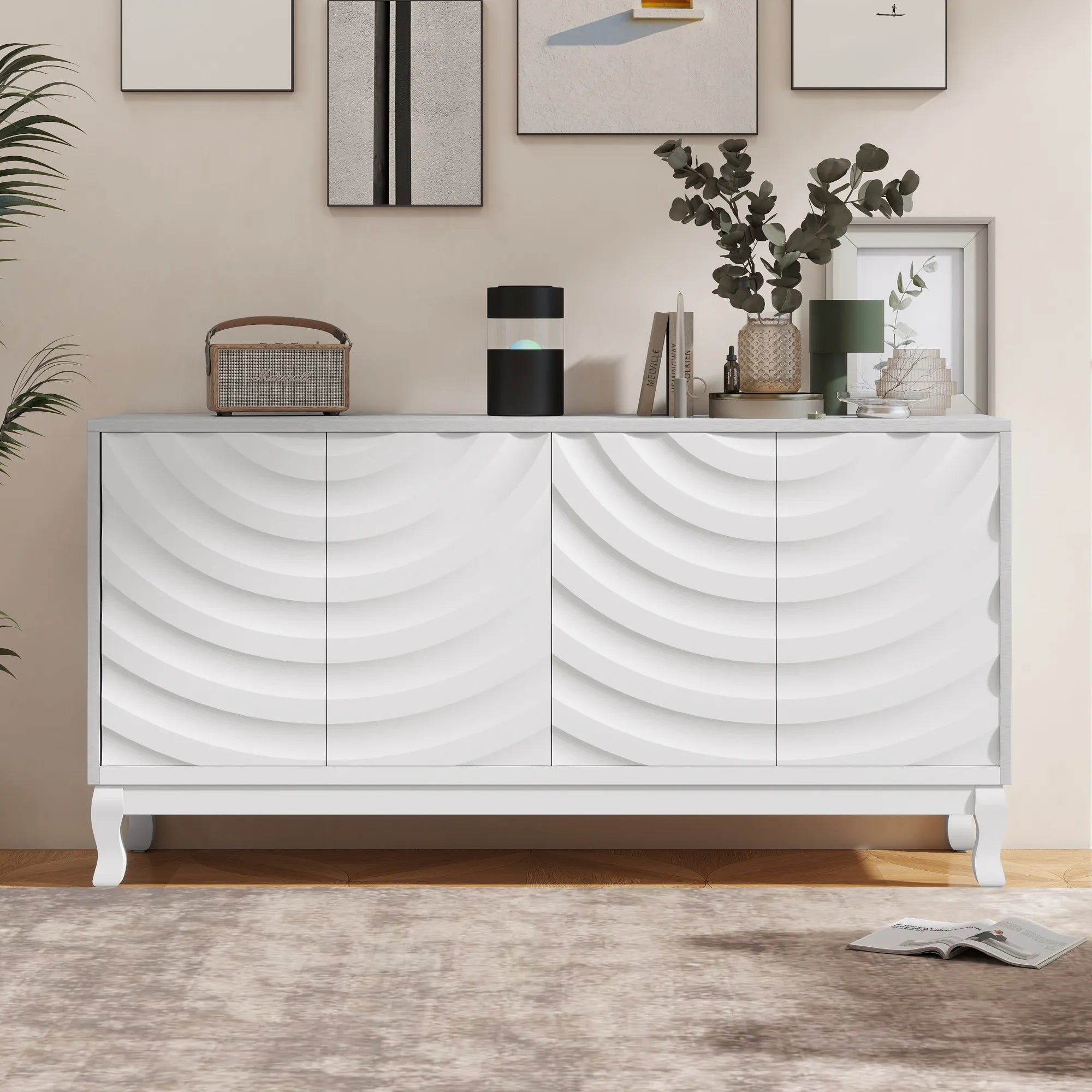 60" Modern Wavy 4-Door Sideboard