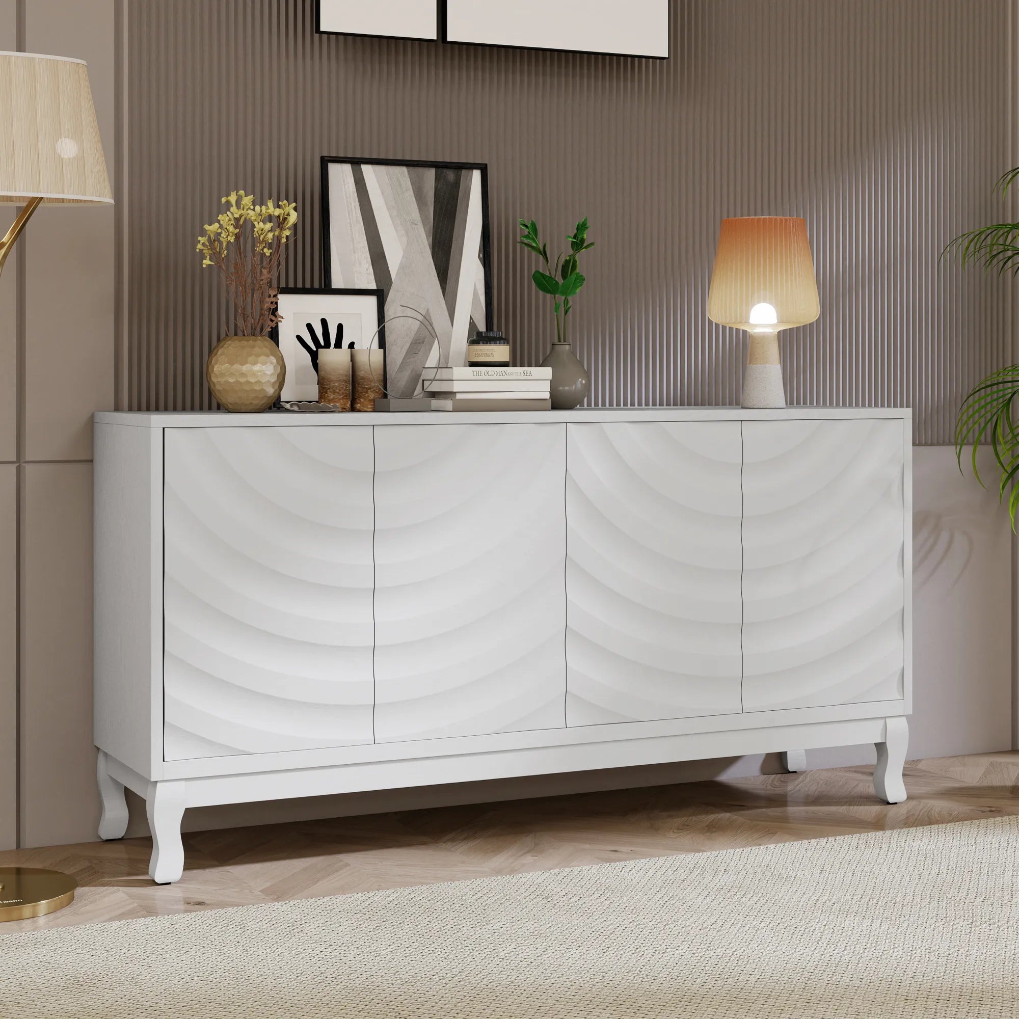 60" Modern Wavy 4-Door Sideboard