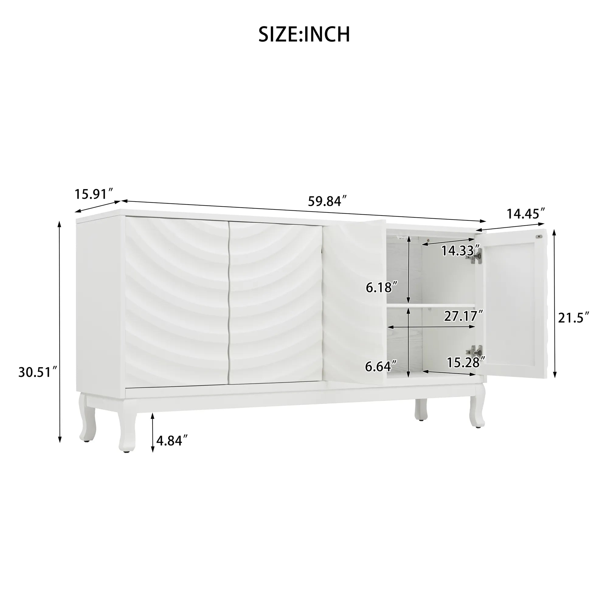 60" Modern Wavy 4-Door Sideboard