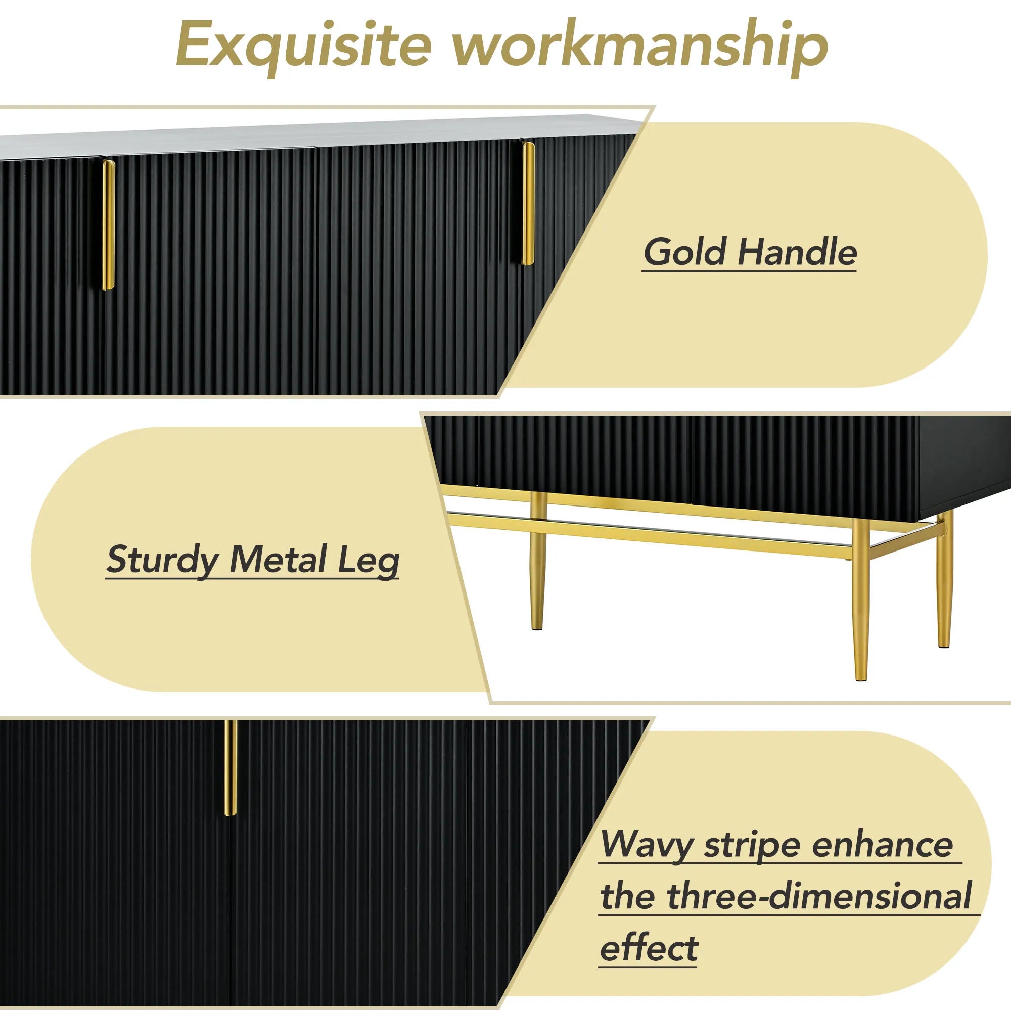 60” Modern 4-Door Sideboard with Gold Handles