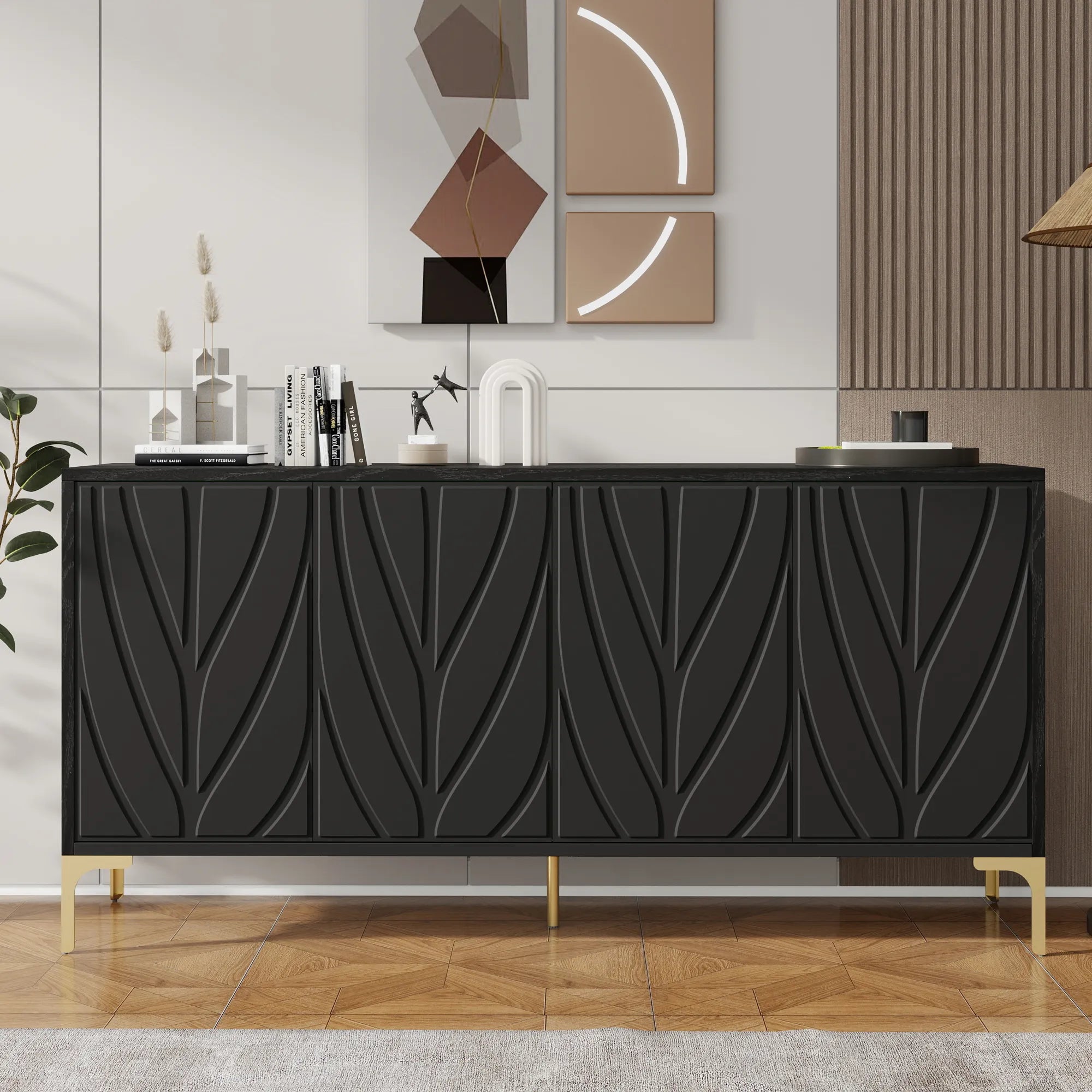 60” Modern Carved 4-Door Sideboard