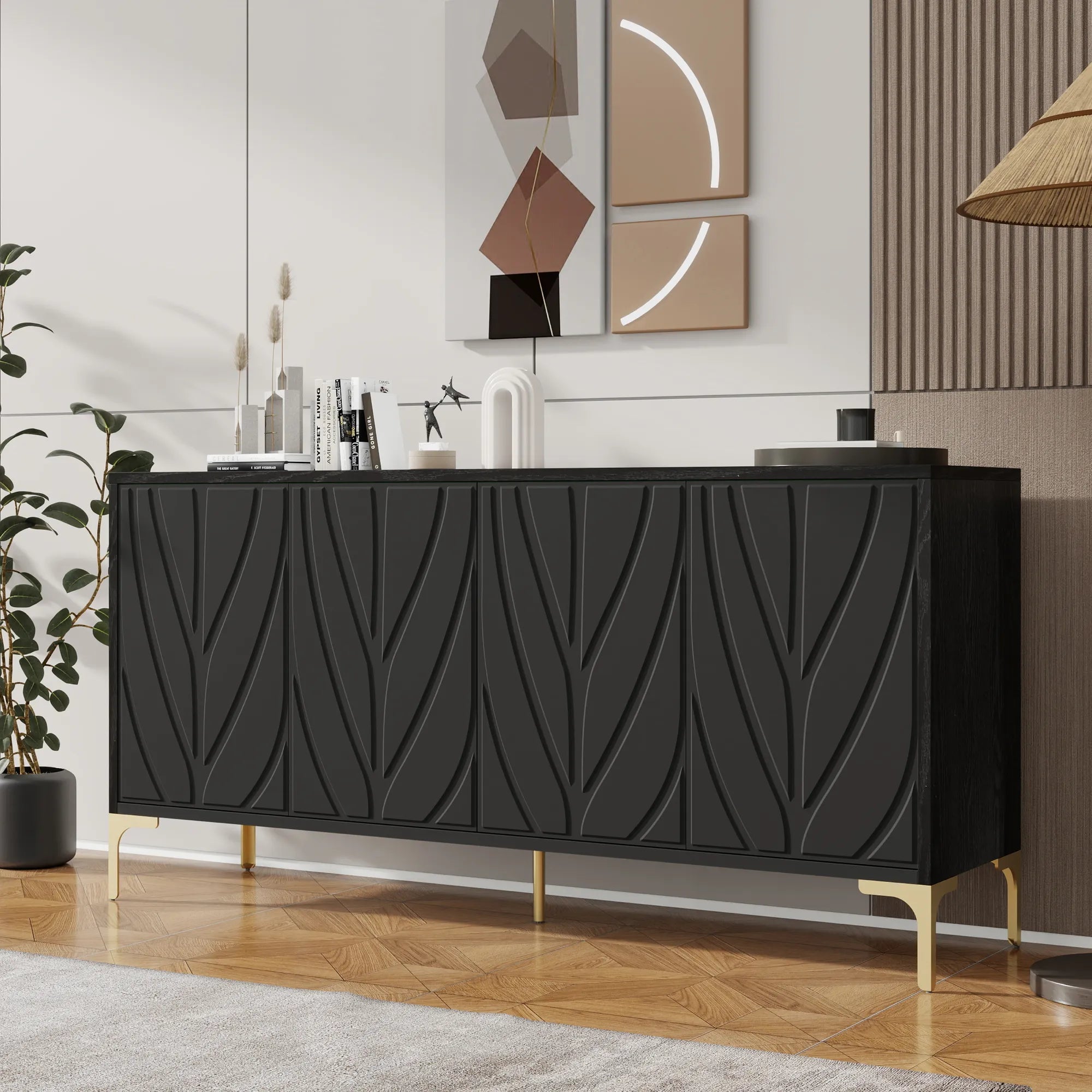 60” Modern Carved 4-Door Sideboard