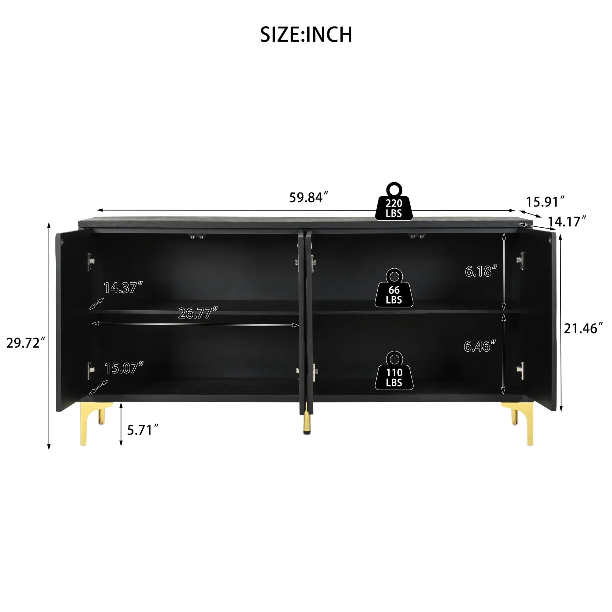 60” Modern Carved 4-Door Sideboard