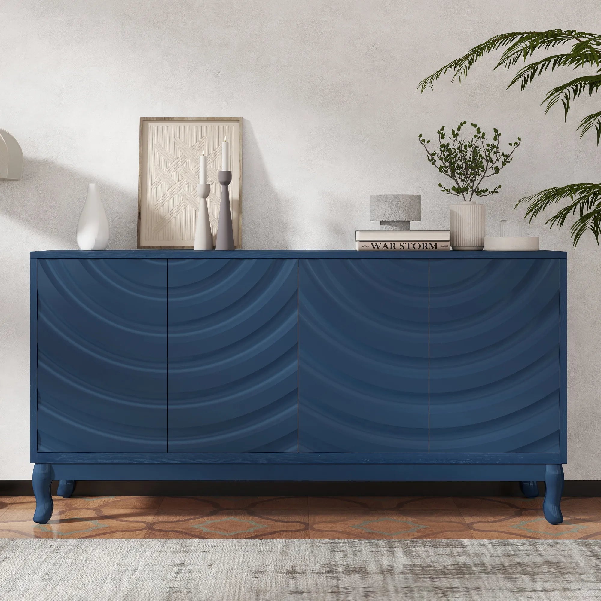 60" Modern Wavy 4-Door Sideboard