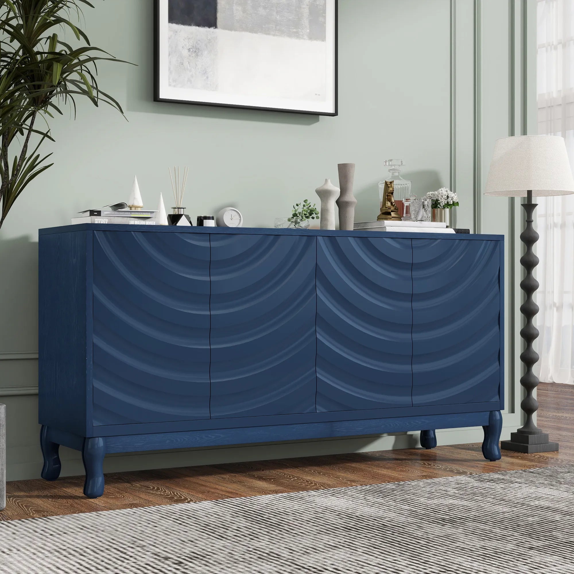 60" Modern Wavy 4-Door Sideboard