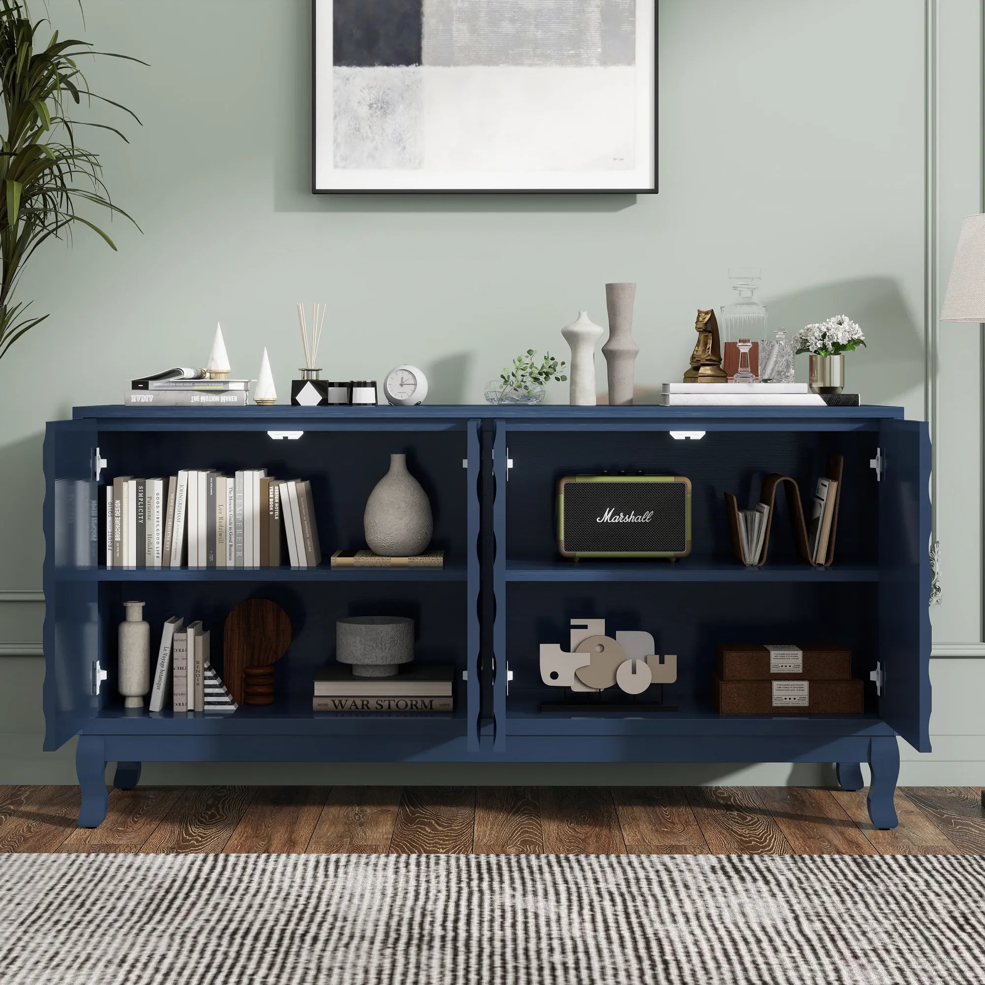 60" Modern Wavy 4-Door Sideboard