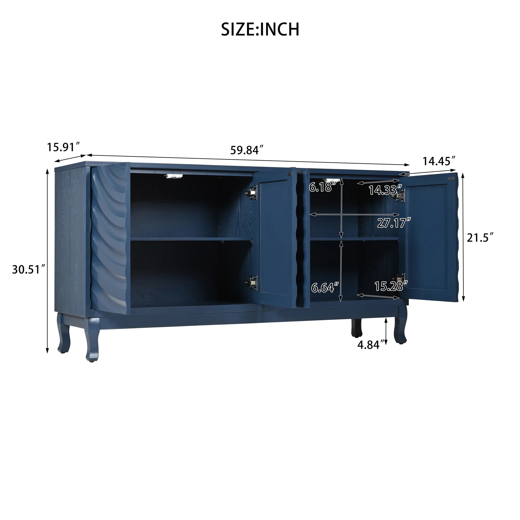 60" Modern Wavy 4-Door Sideboard