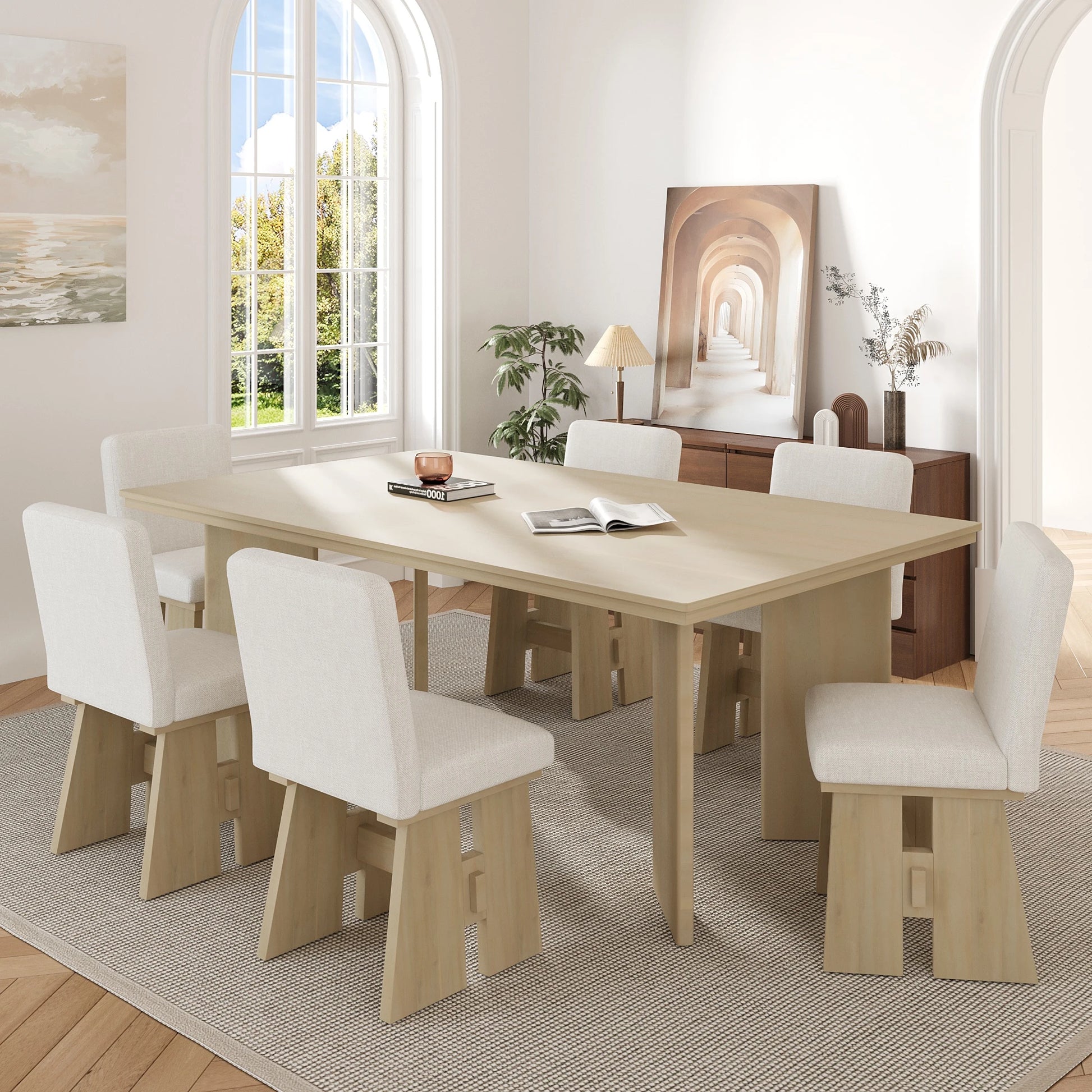 63" 7 Pieces Modern Dining Table Set with 6 Dining Chairs