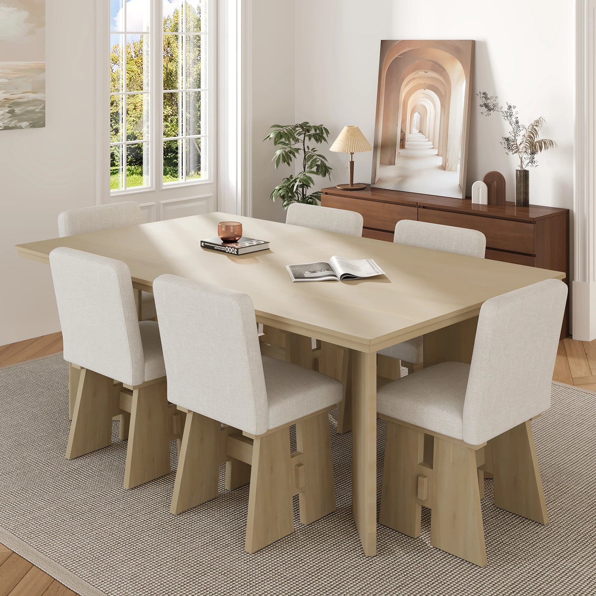 63" 7 Pieces Modern Dining Table Set with 6 Dining Chairs