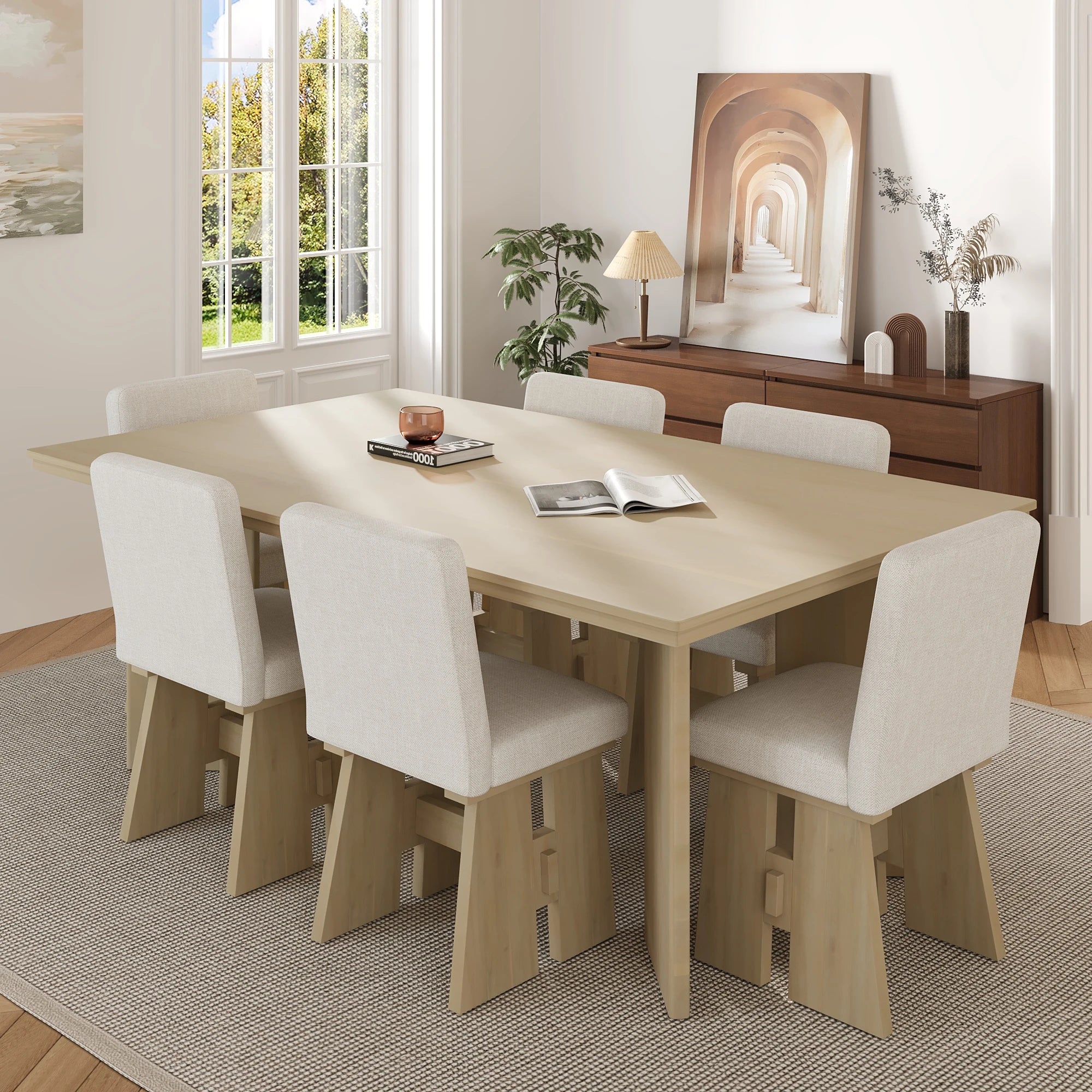 63" 7 Pieces Modern Dining Table Set with 6 Dining Chairs