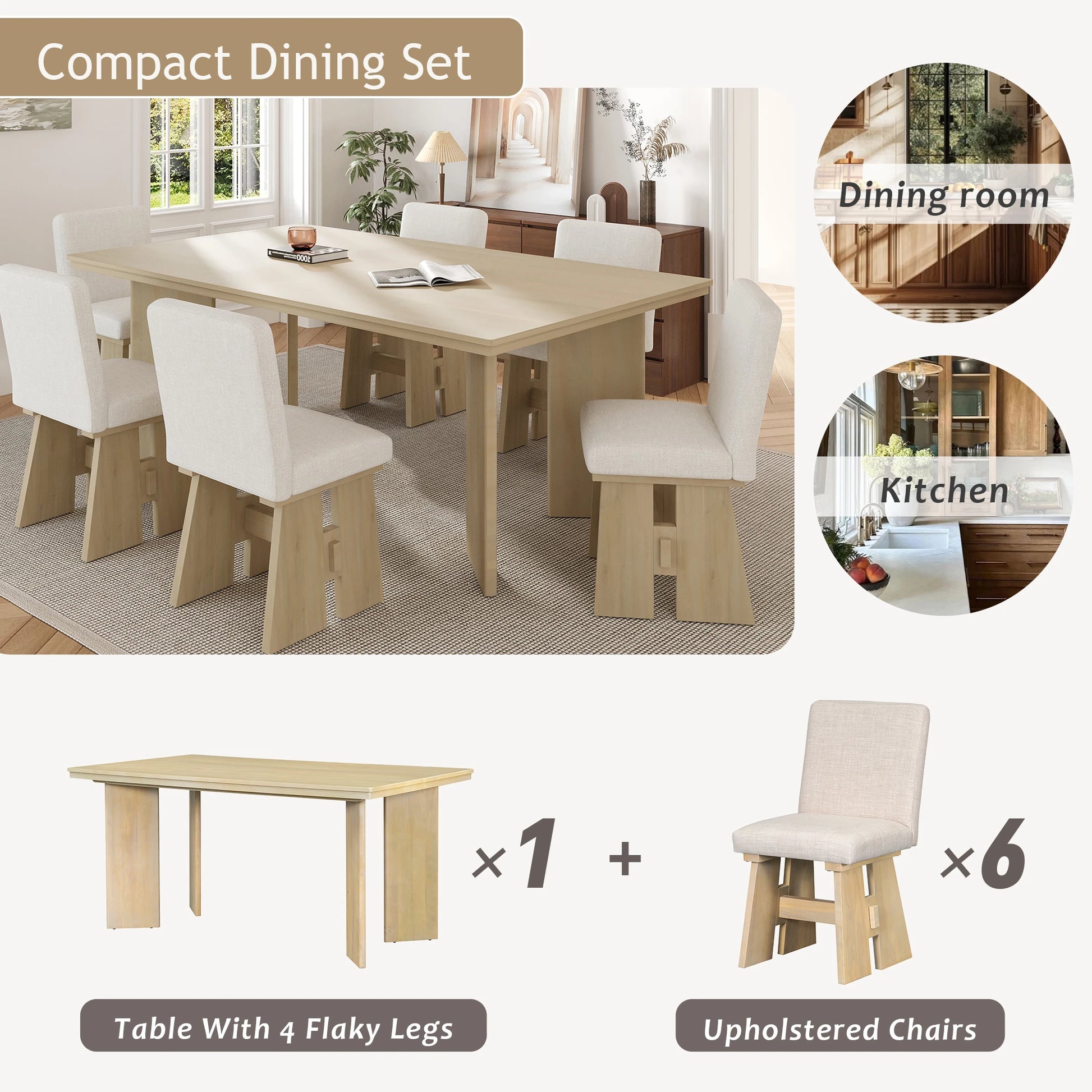 63" 7 Pieces Modern Dining Table Set with 6 Dining Chairs