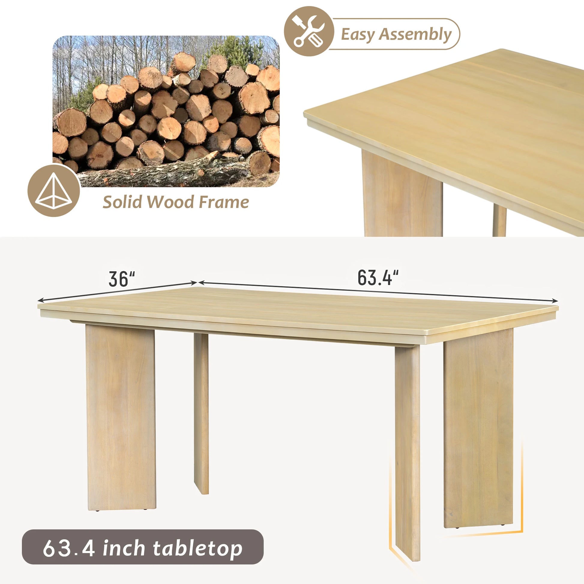 63" 7 Pieces Modern Dining Table Set with 6 Dining Chairs