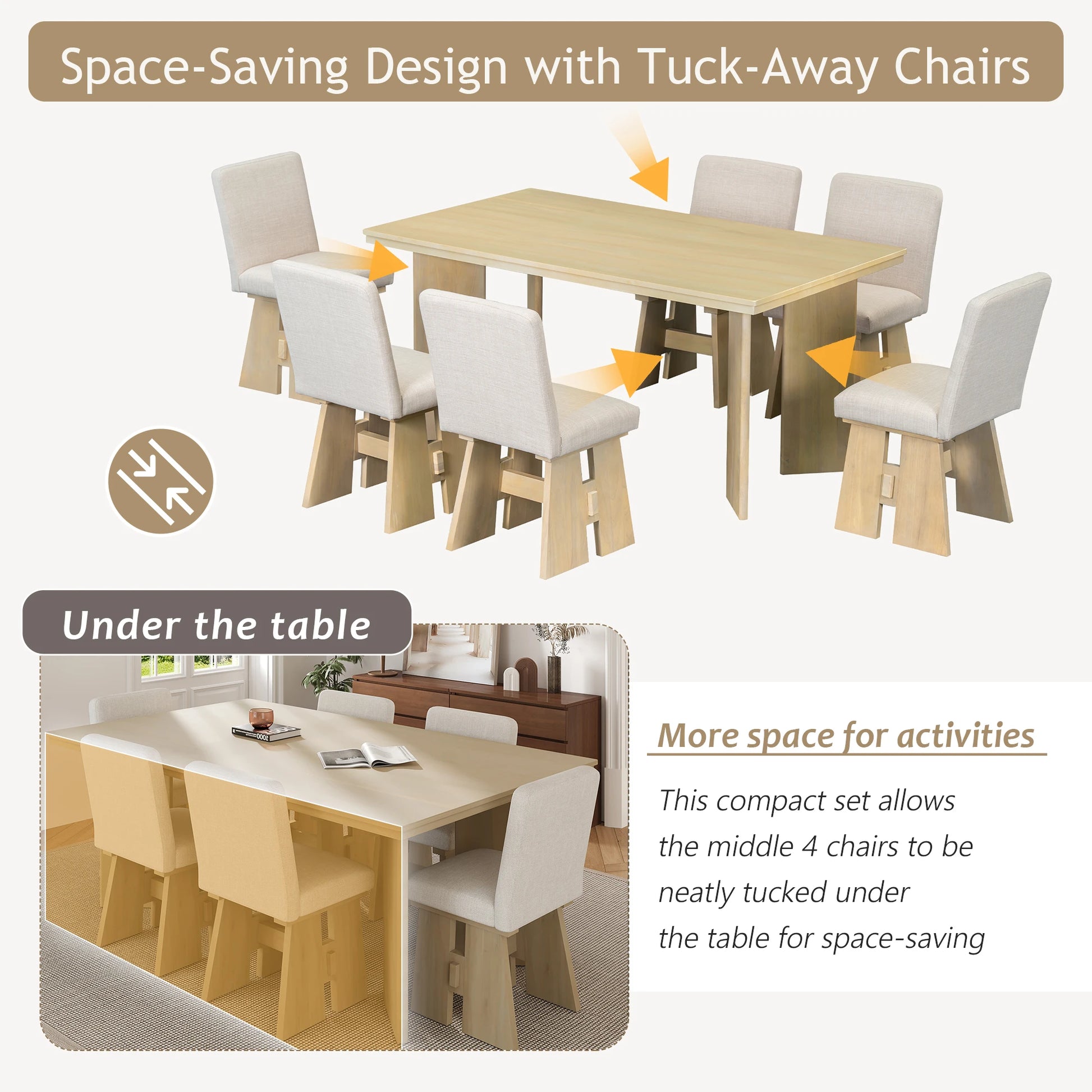 63" 7 Pieces Modern Dining Table Set with 6 Dining Chairs
