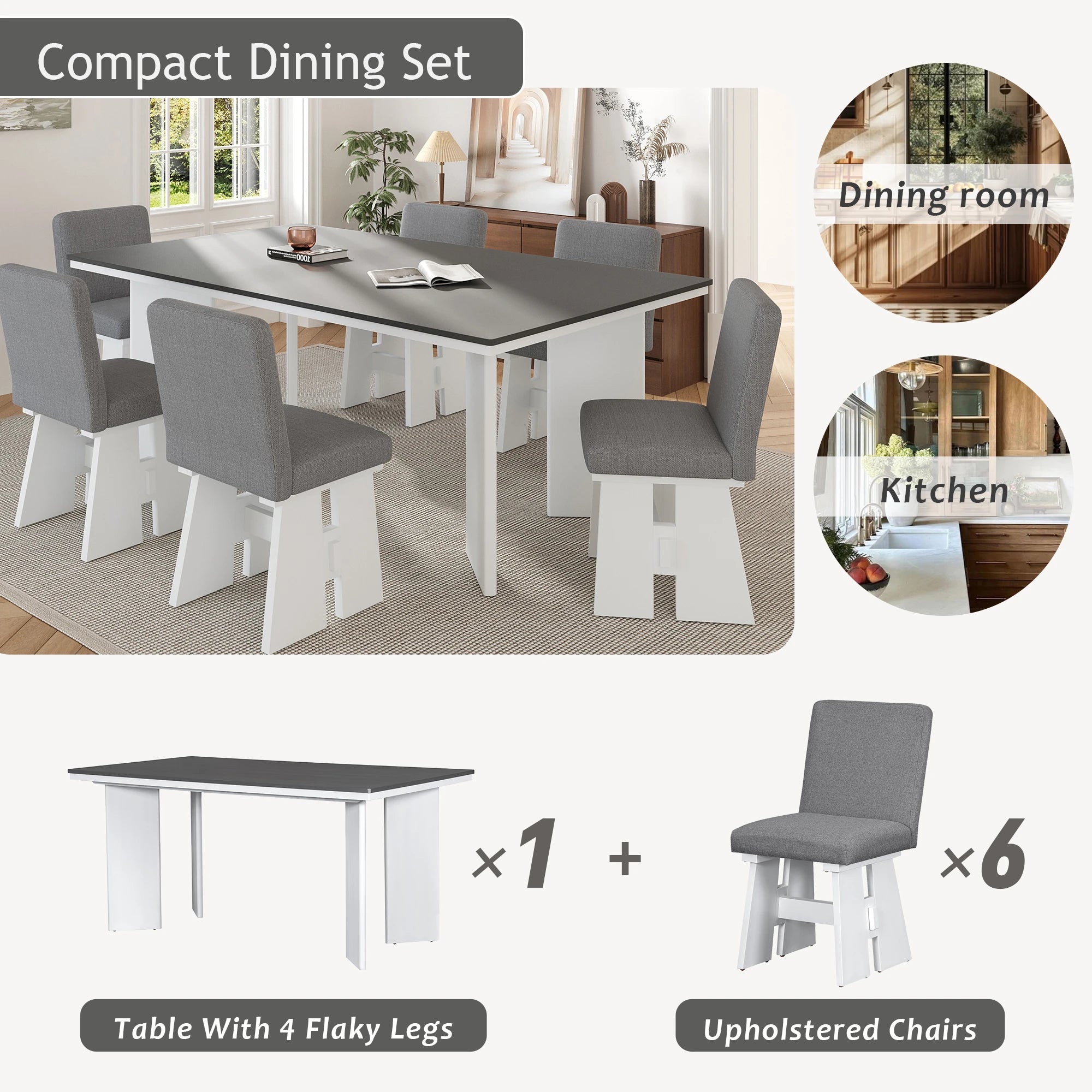 63" 7 Pieces Modern Dining Table Set with 6 Dining Chairs