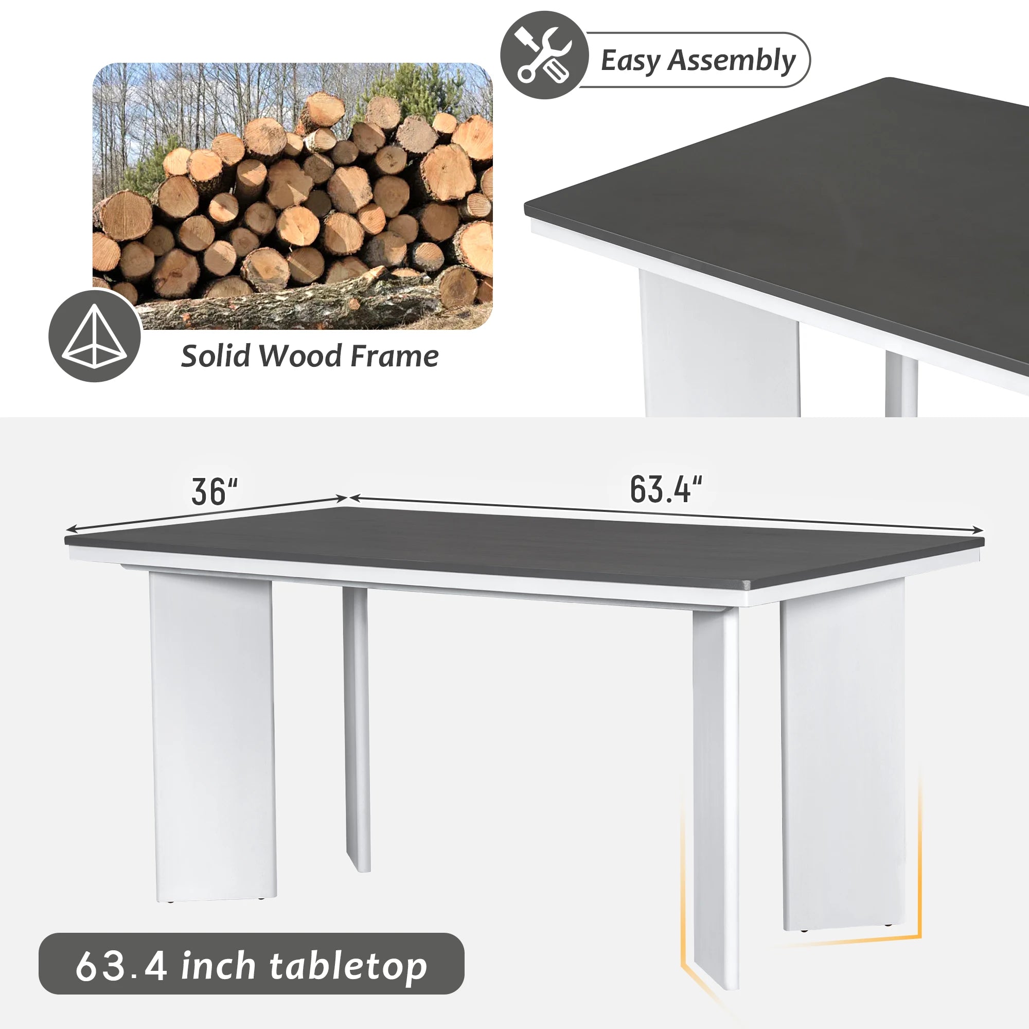63" 7 Pieces Modern Dining Table Set with 6 Dining Chairs