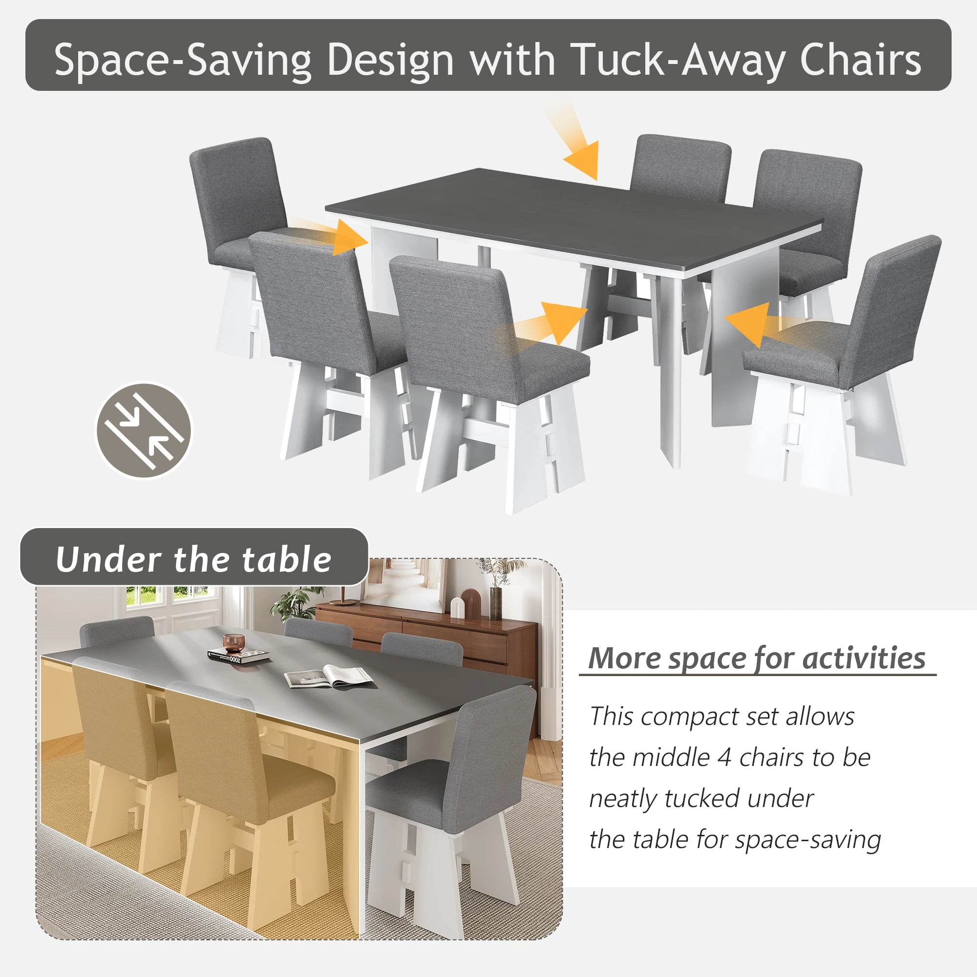 63" 7 Pieces Modern Dining Table Set with 6 Dining Chairs