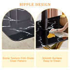 63" Dining Table, With Marble Patterned Tempered Glass Table Top And Metal Legs