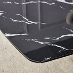 63" Dining Table, With Marble Patterned Tempered Glass Table Top And Metal Legs