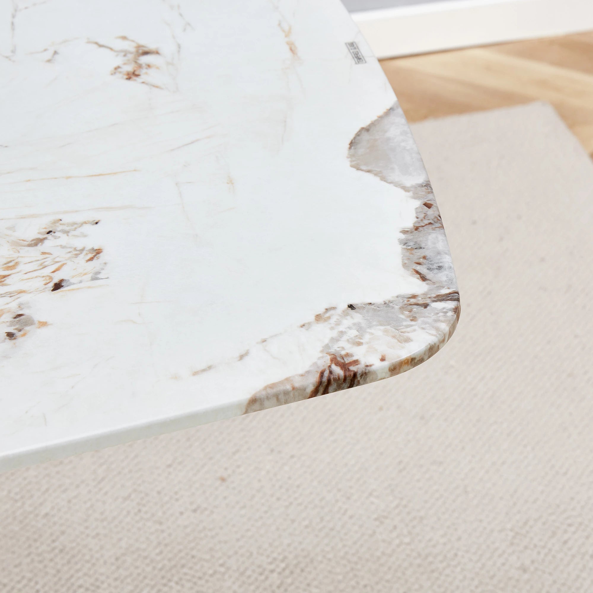 63" Dining Table, With Marble Patterned Tempered Glass Table Top And Metal Legs