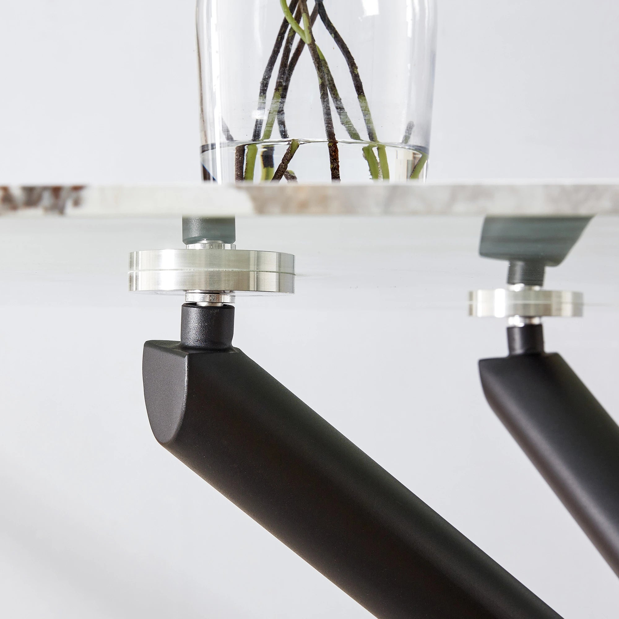 63" Dining Table, With Marble Patterned Tempered Glass Table Top And Metal Legs