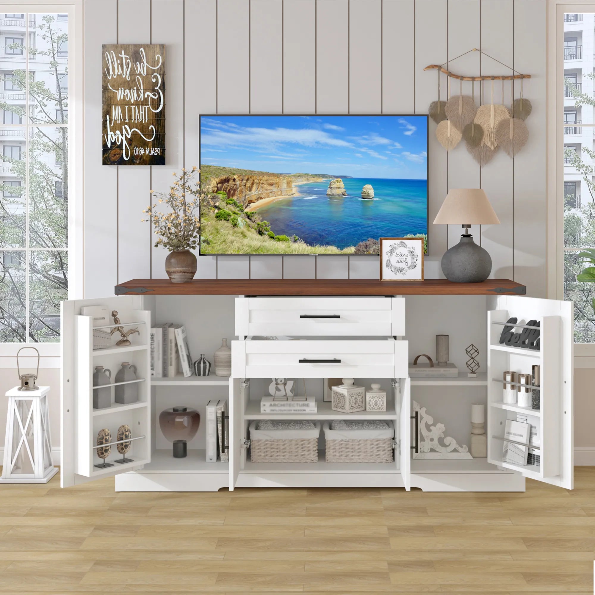 63” Farmhouse Barn Door Buffet Cabinet