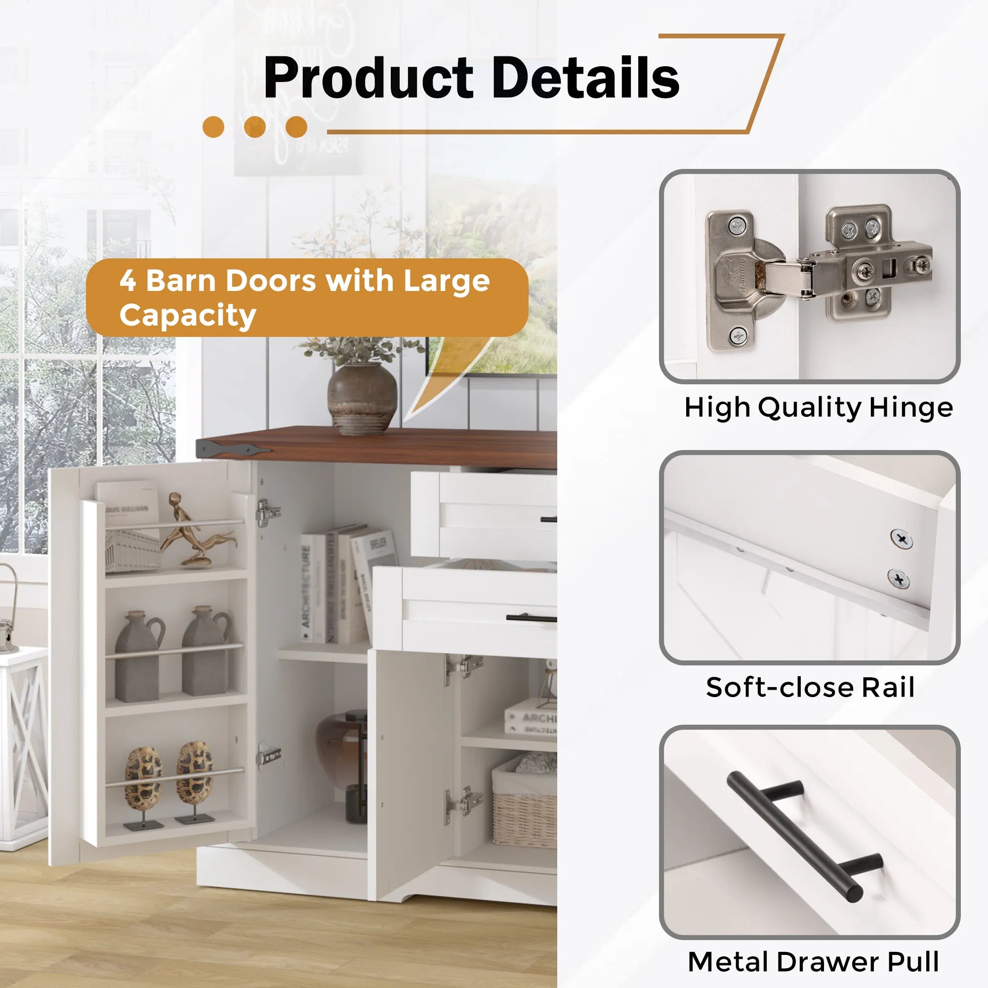 63” Farmhouse Barn Door Buffet Cabinet