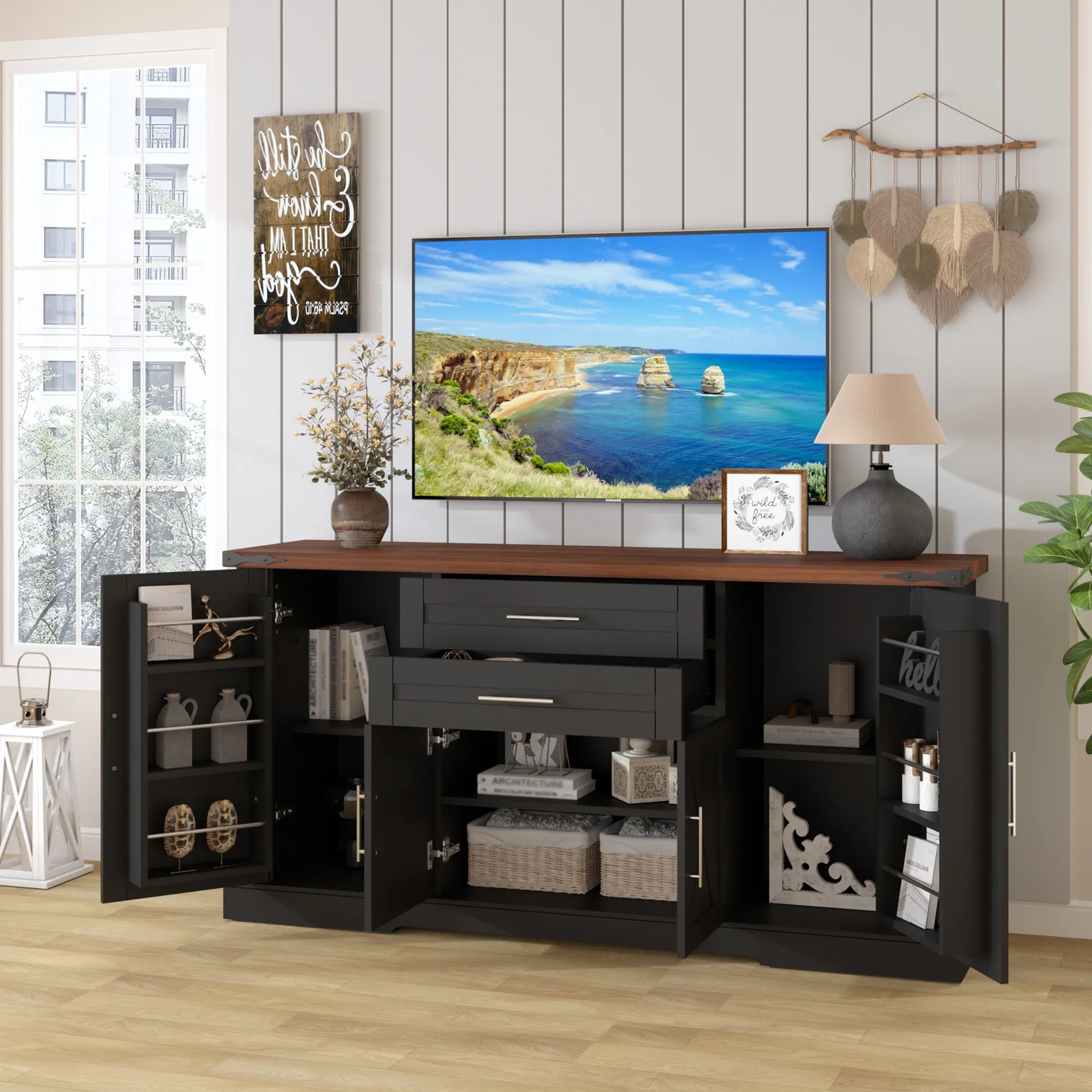 63” Farmhouse Barn Door Buffet Cabinet