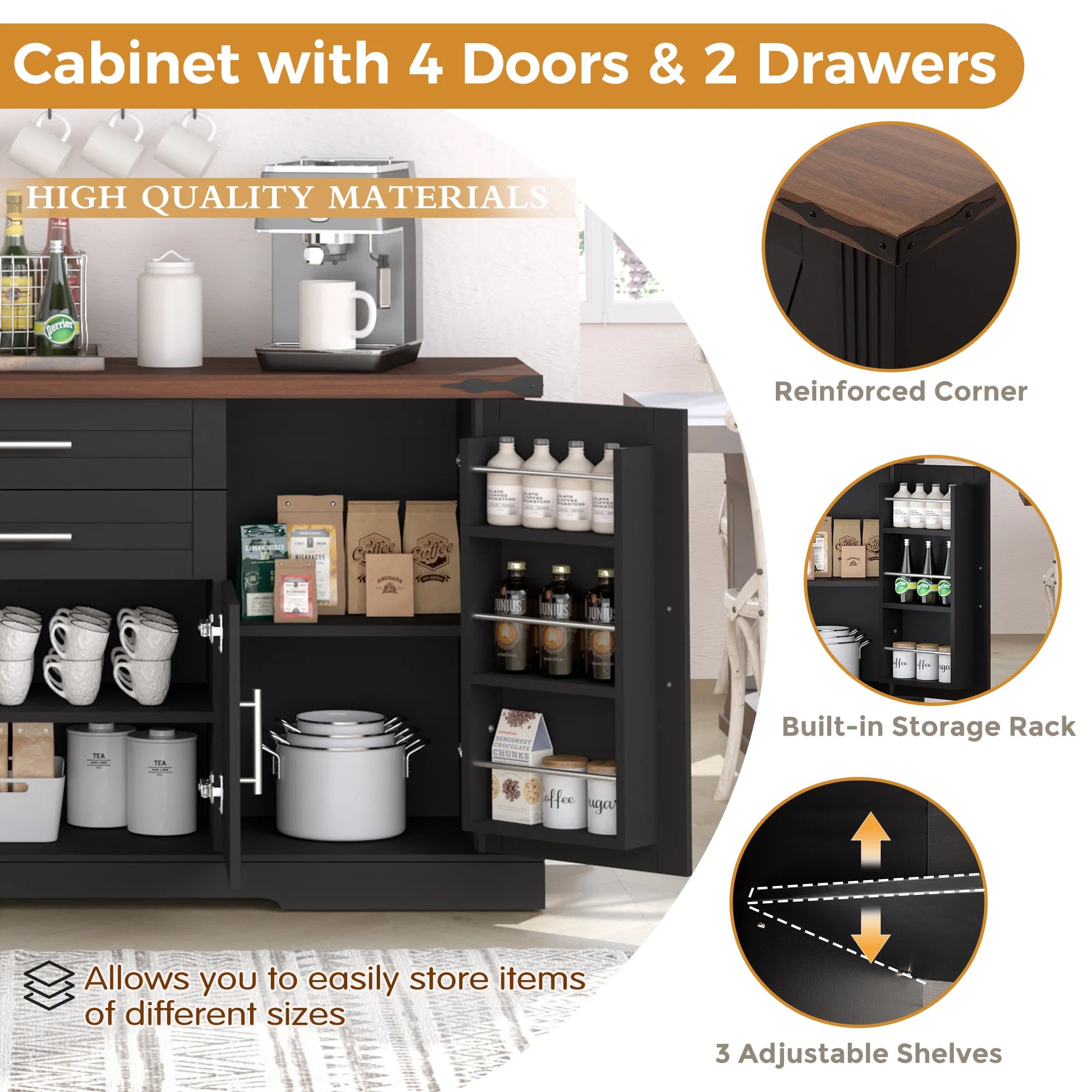 63” Farmhouse Barn Door Buffet Cabinet