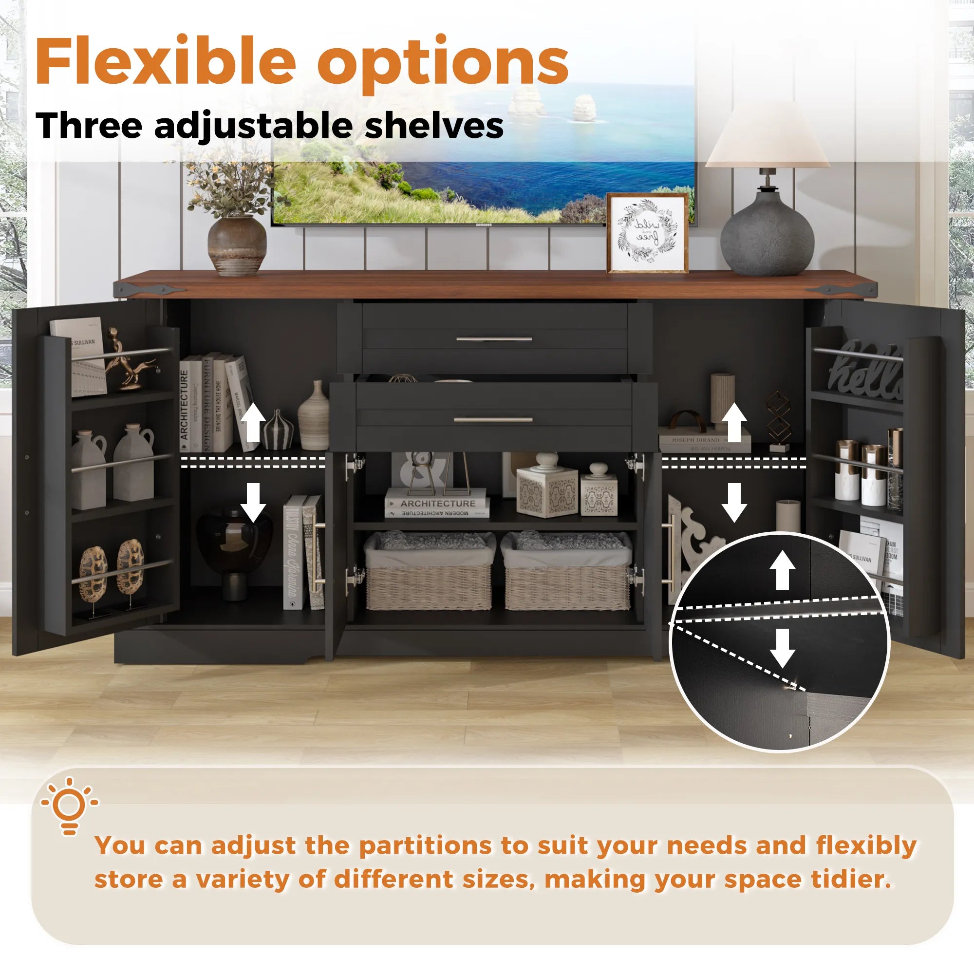 63” Farmhouse Barn Door Buffet Cabinet