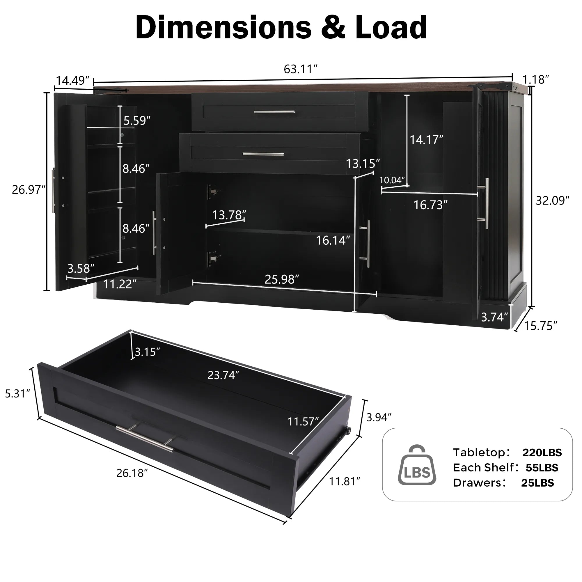 63” Farmhouse Barn Door Buffet Cabinet