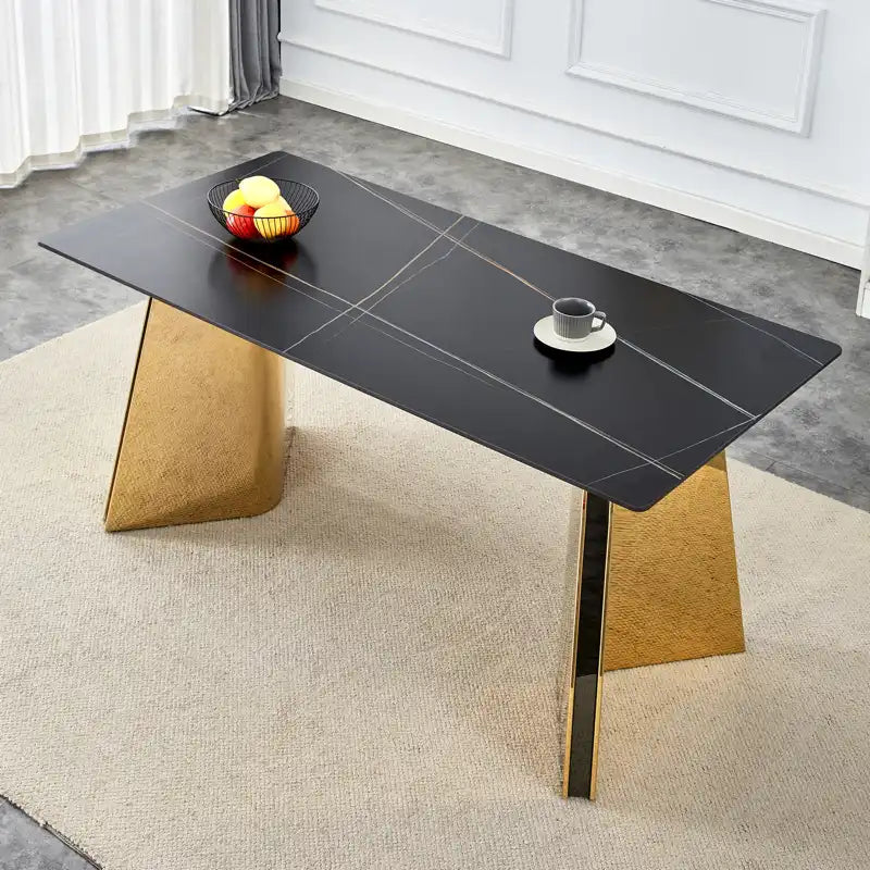 63" Marble Patterned Dining Table With Stylish Stainless Steel Legs