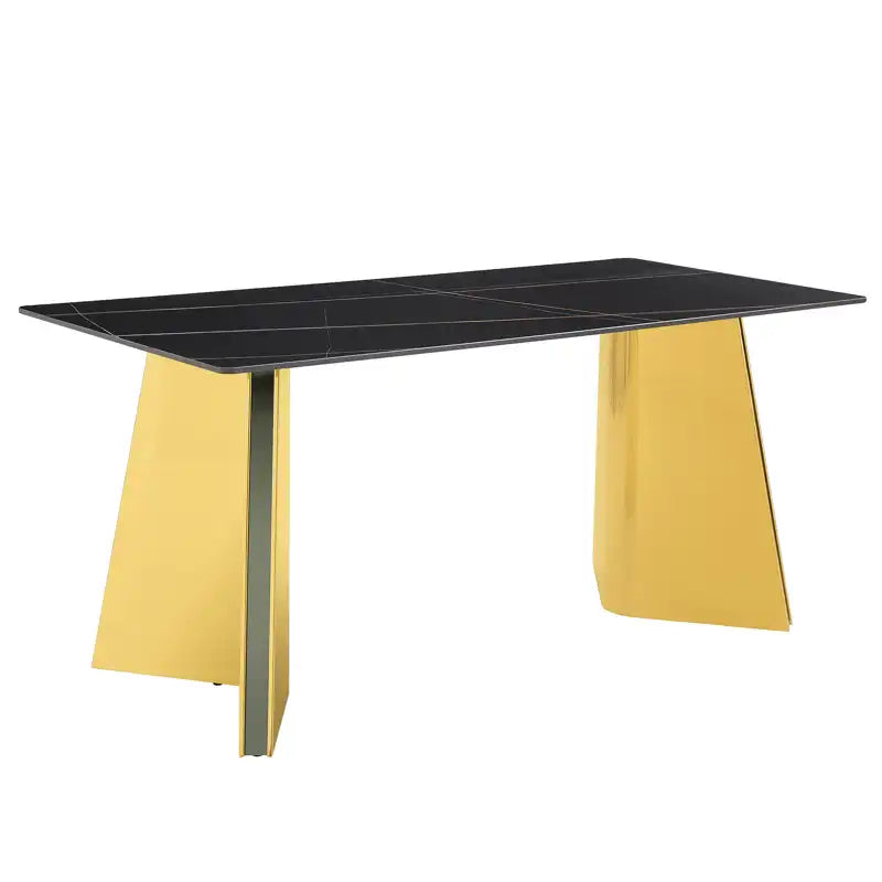 63" Marble Patterned Dining Table With Stylish Stainless Steel Legs