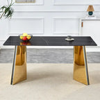 63" Marble Patterned Dining Table With Stylish Stainless Steel Legs