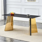 63" Marble Patterned Dining Table With Stylish Stainless Steel Legs
