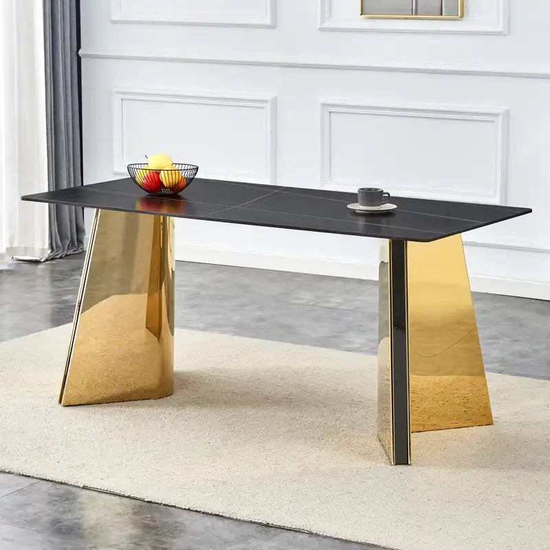 63" Marble Patterned Dining Table With Stylish Stainless Steel Legs