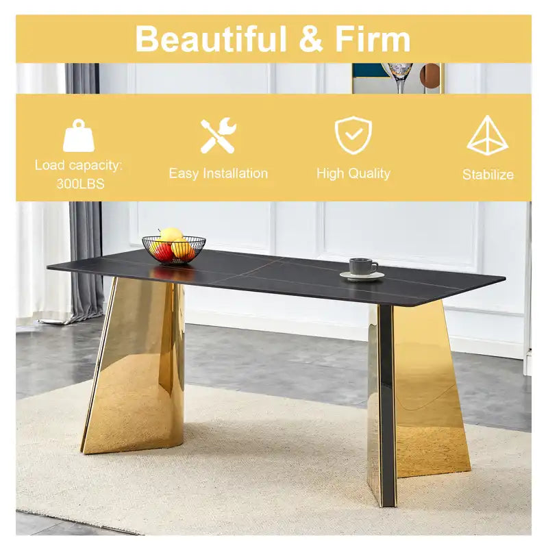 63" Marble Patterned Dining Table With Stylish Stainless Steel Legs