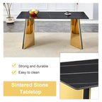 63" Marble Patterned Dining Table With Stylish Stainless Steel Legs