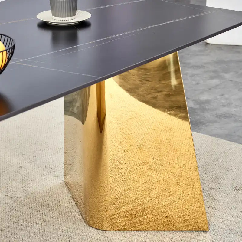 63" Marble Patterned Dining Table With Stylish Stainless Steel Legs